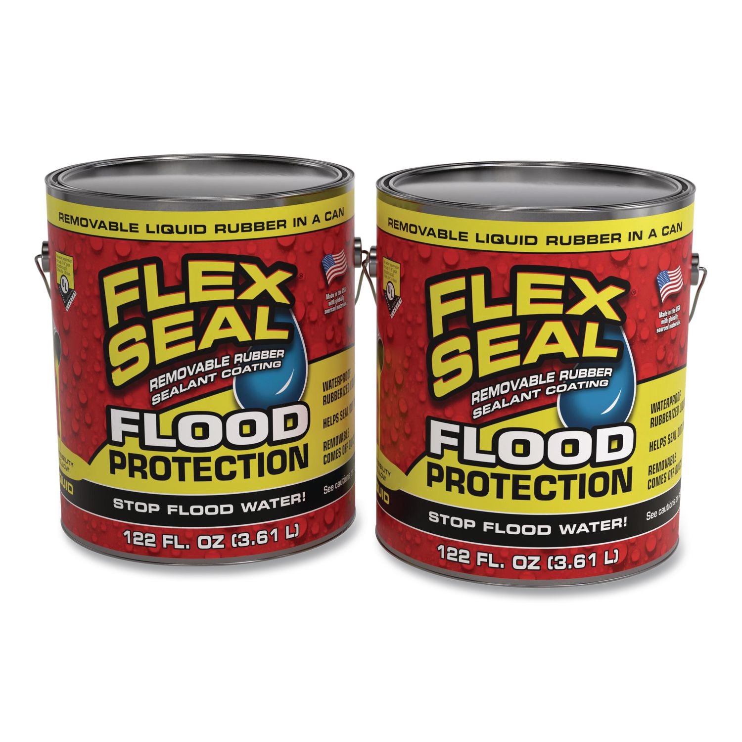 Flex Seal Liquid Flood Protection, 122 Oz Can, Dries Yellow, 2/Carton