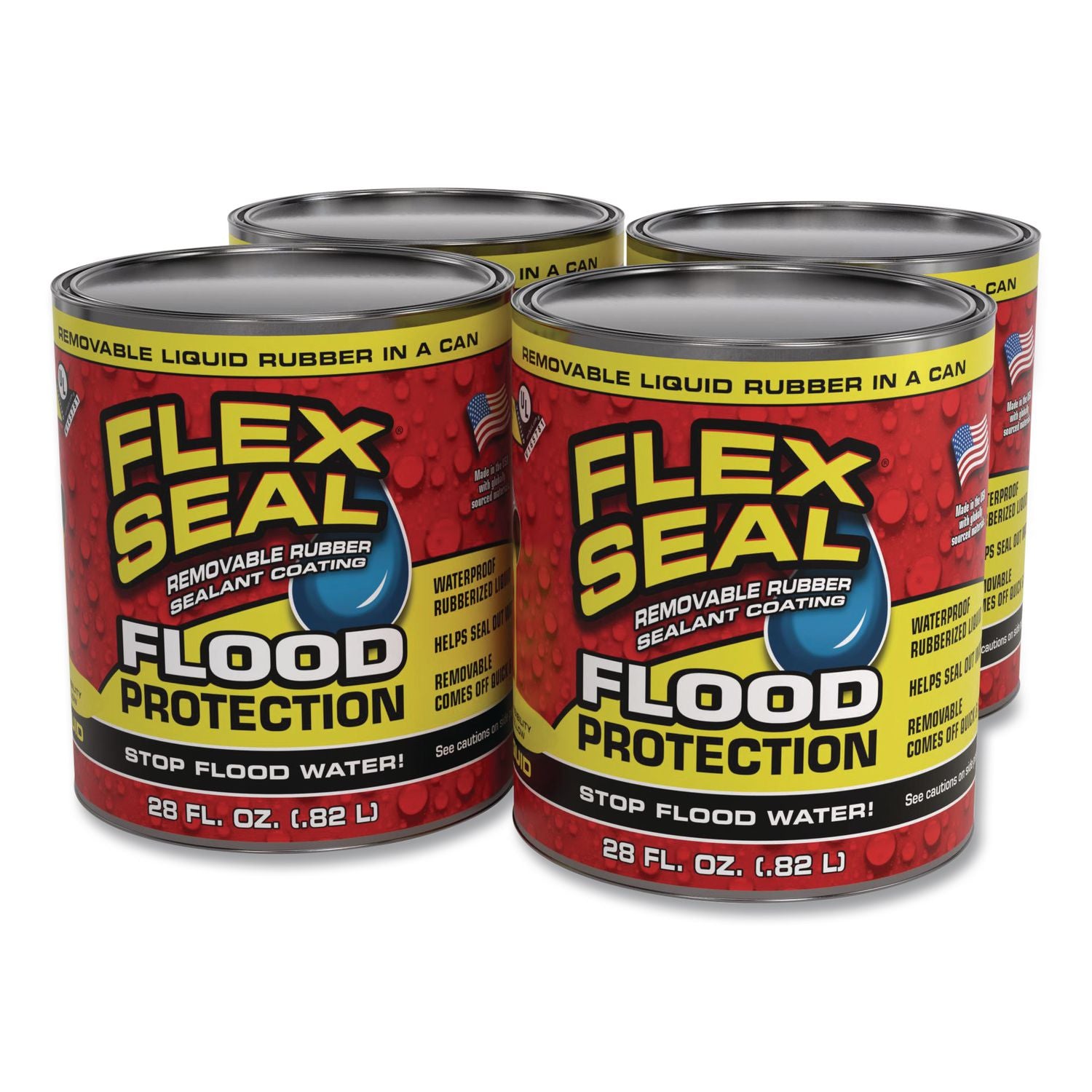 Flex Seal Liquid Flood Protection, 28 Oz Can, Dries Yellow, 4/Carton