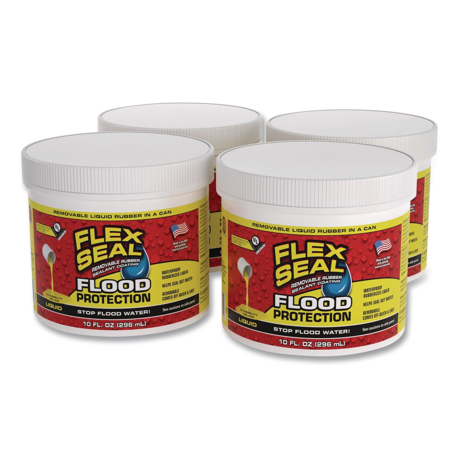 Flex Seal Liquid Flood Protection, 10 Oz Can, Dries Yellow, 4/Carton