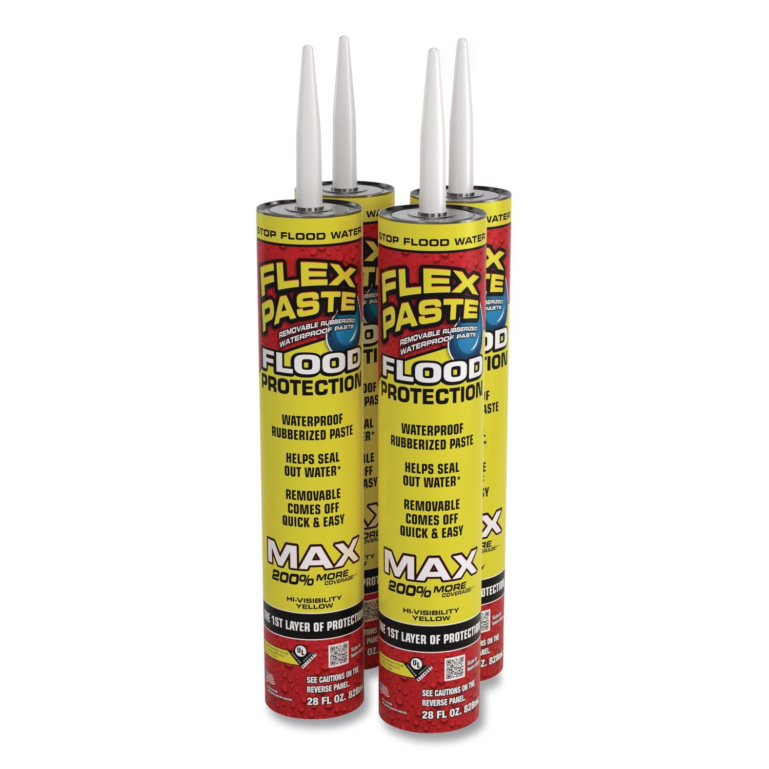 Flex Paste Flood Protection Paste, 28 Oz Cartridge, Dries Yellow, 4/Carton