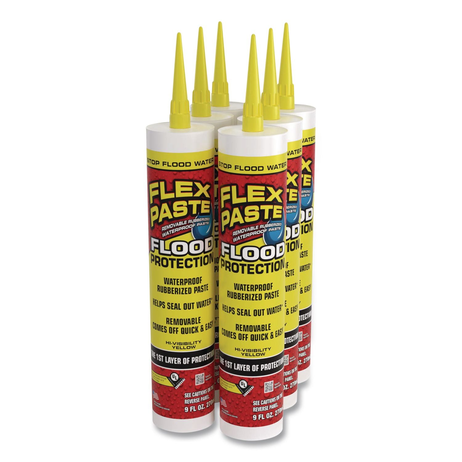 Flex Paste Flood Protection Paste, 9 Oz Cartridge, Dries Yellow, 6/Carton