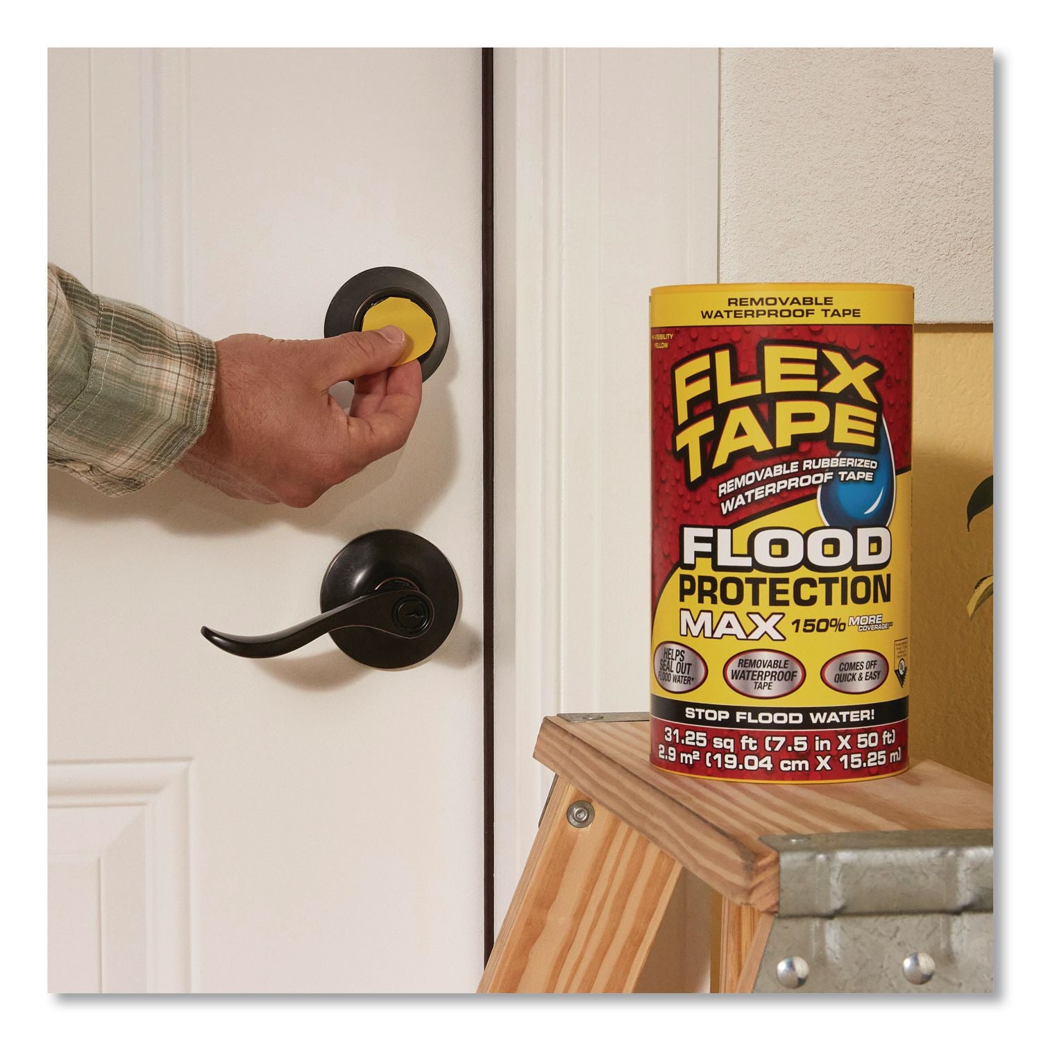 Flex Tape Removable Rubberized Waterproof Flood Protection Tape, 7.5" X 50 Ft, Yellow, 2/Carton