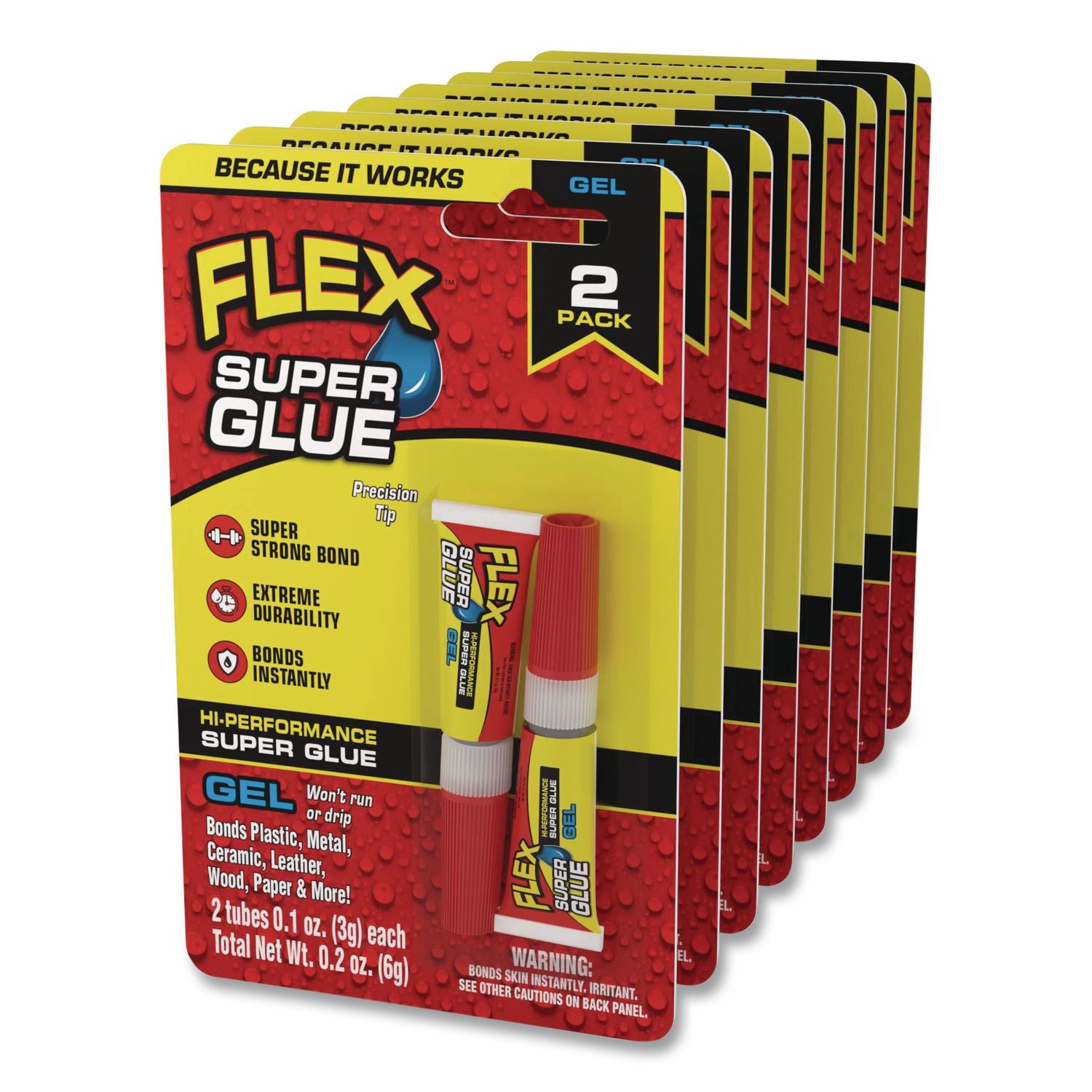 Flex Super Glue, Precision Tip, Gel, 0.1 Oz, Dries Clear, 2/Pack, 8/Carton