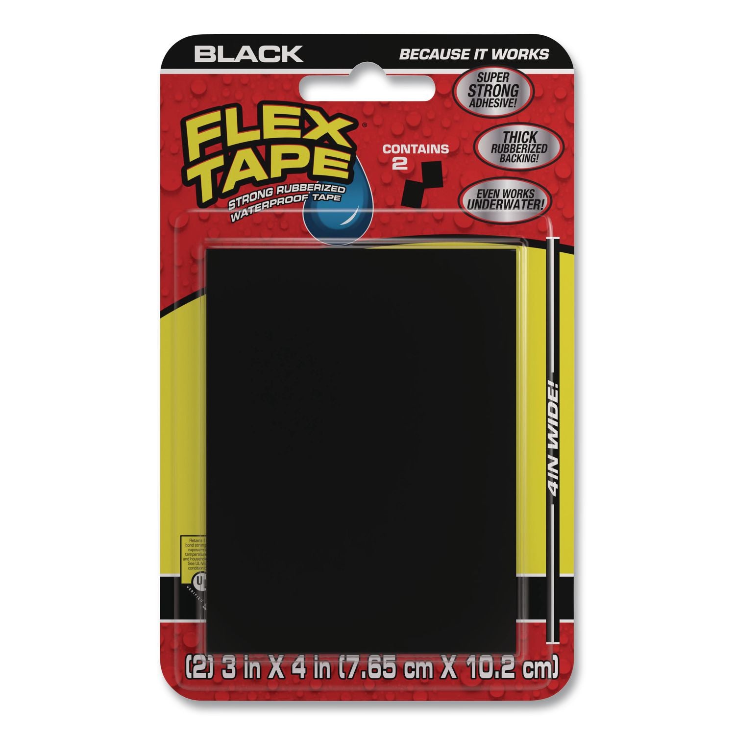 Flex Tape Strong Rubberized Waterproof Tape, 4" Core, 39 Mils Thick, 4" X 3", Black, 24/Carton