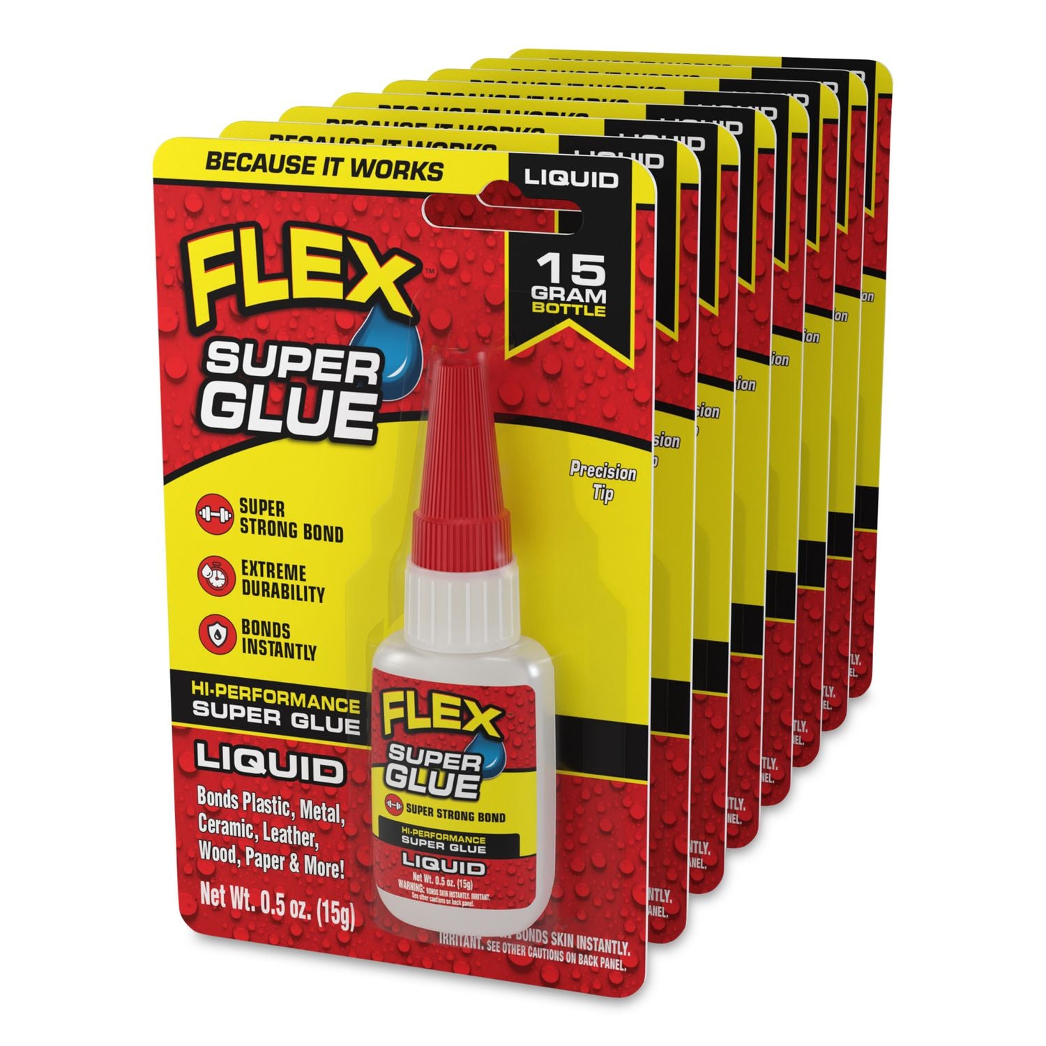 Flex Super Glue, Precision Tip, Liquid, 0.5 Oz, Dries Clear, 8/Carton