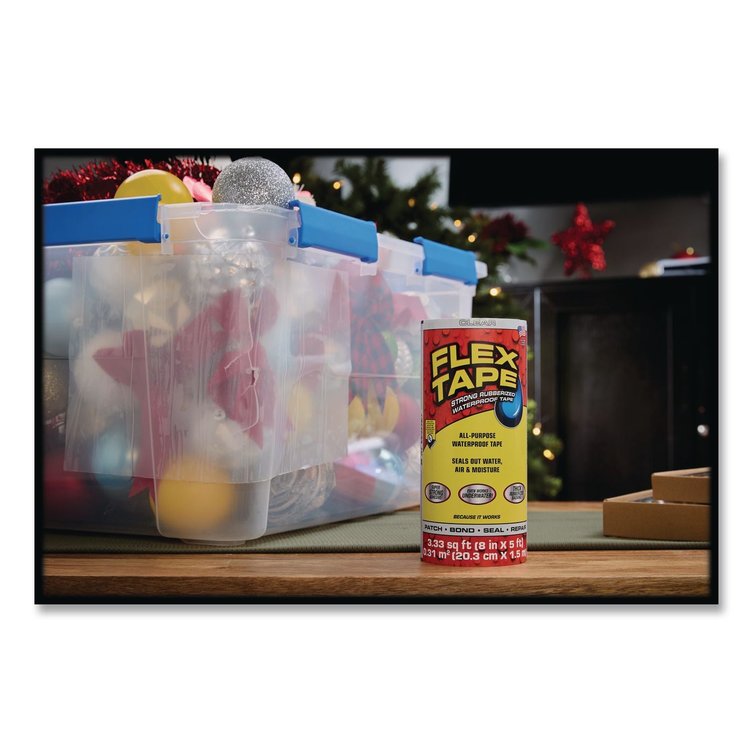 Flex Tape Strong Rubberized Waterproof Tape, 4" Core, 39 Mil Thick, 8" X 5 Ft, Clear, 4/Carton