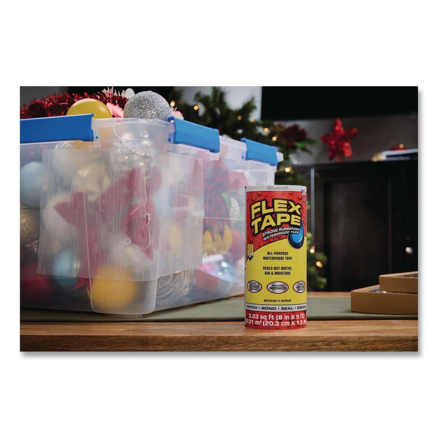 Flex Tape Strong Rubberized Waterproof Tape, 4" Core, 39 Mil Thick, 12" X 10 Ft, Clear, 4/Carton
