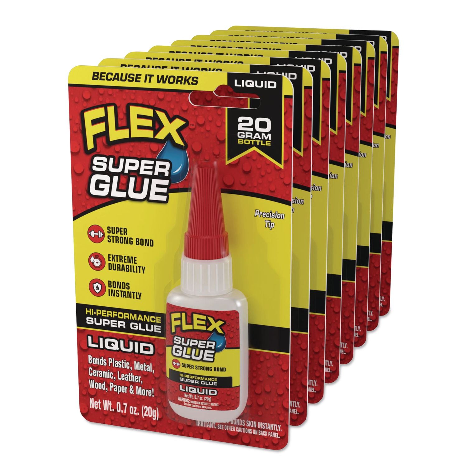 Flex Super Glue, Precision Tip, Liquid, 0.7 Oz, Dries Clear, 8/Carton