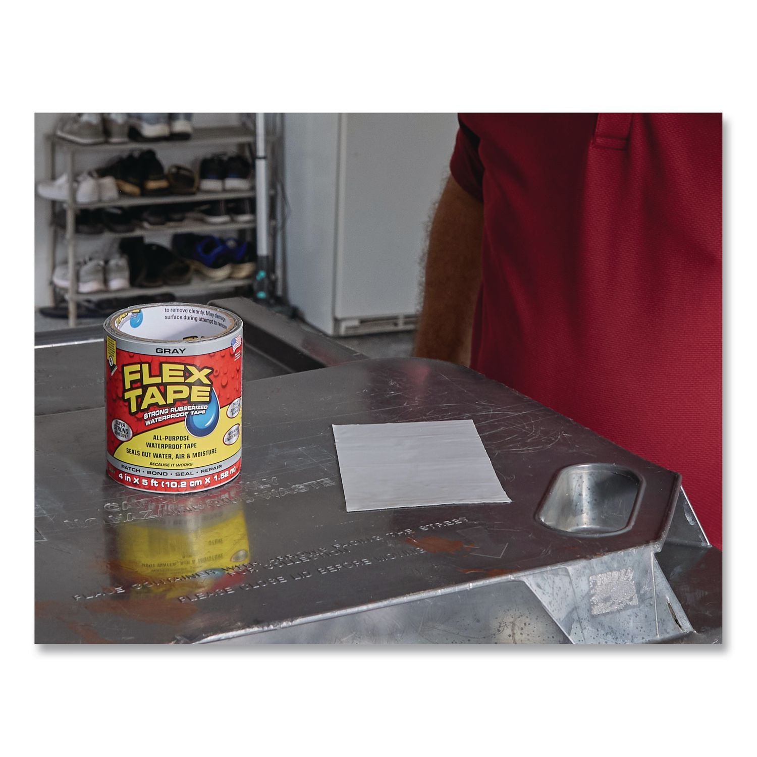Flex Tape Strong Rubberized Waterproof Tape, 4" Core, 39 Mil Thick, 12" X 10 Ft, Gray, 4/Carton