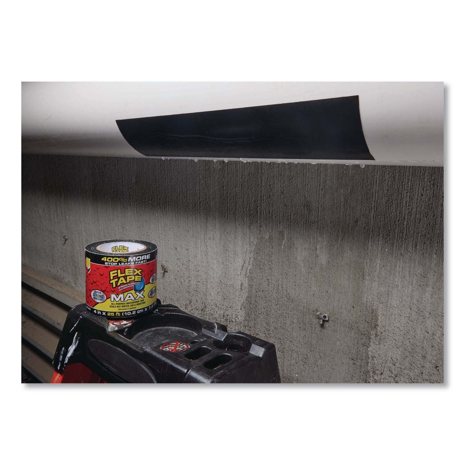 MAX Strong Rubberized Waterproof Tape, 4" Core, 39 Mils Thick, 4" X 25 Ft, Black, 3/Carton
