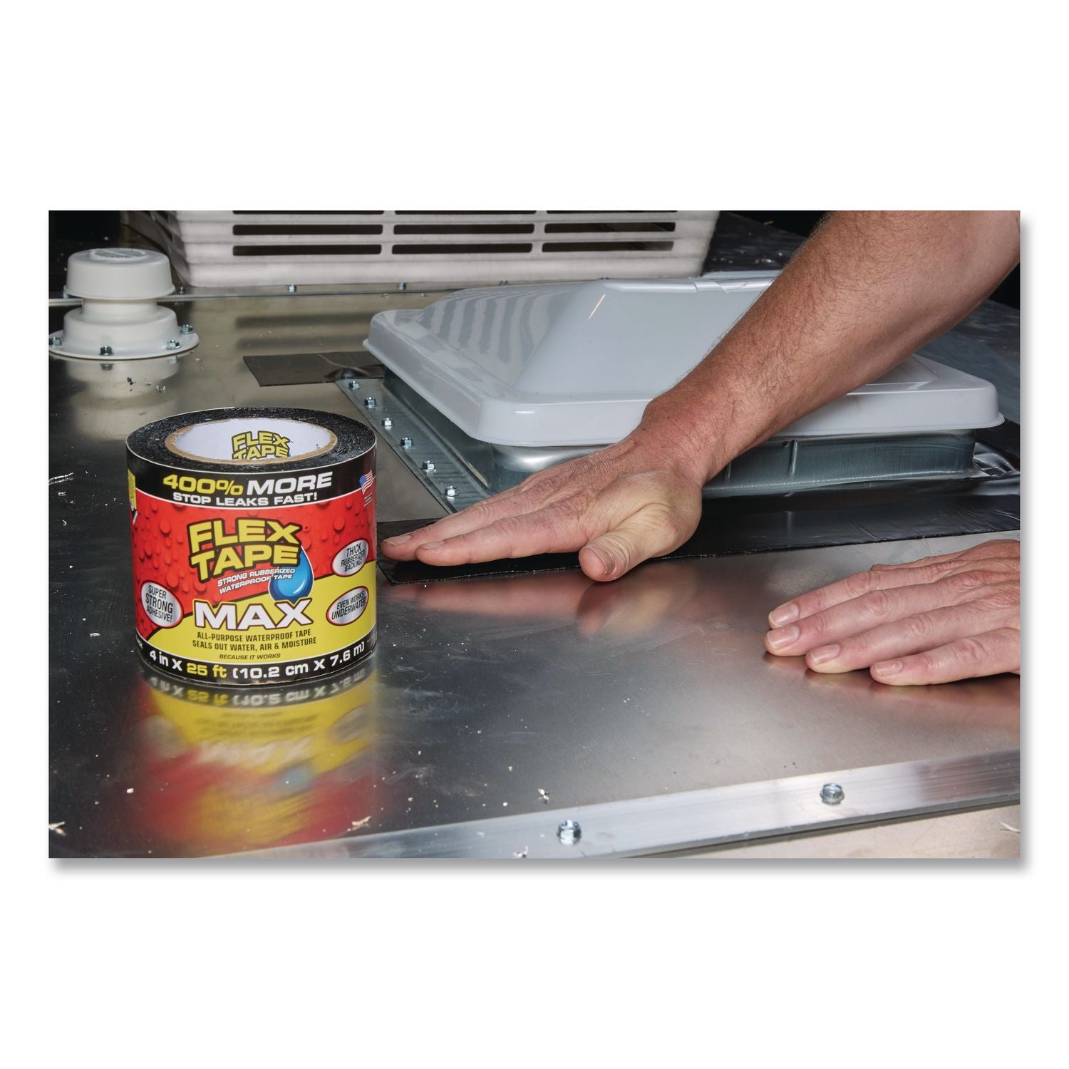 MAX Strong Rubberized Waterproof Tape, 4" Core, 39 Mils Thick, 4" X 25 Ft, Black, 3/Carton