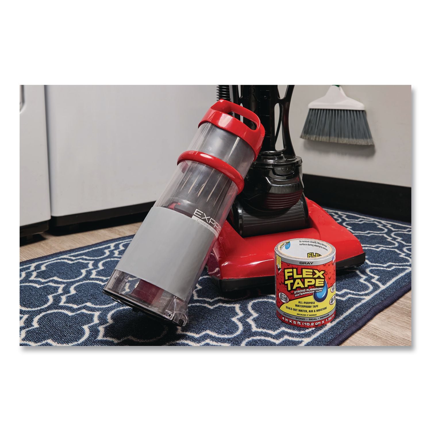 Flex Tape Strong Rubberized Waterproof Tape, 4" Core, 39 Mil Thick, 12" X 10 Ft, Gray, 4/Carton