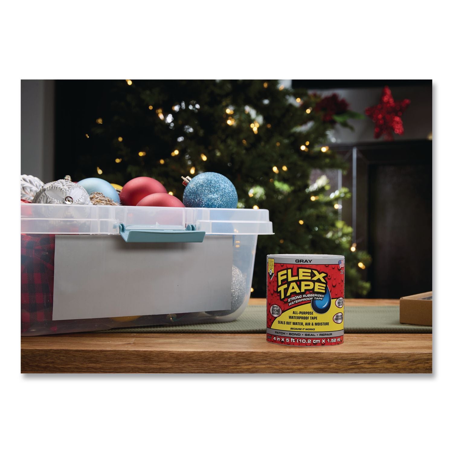 Flex Tape Strong Rubberized Waterproof Tape, 4" Core, 39 Mil Thick, 12" X 10 Ft, Gray, 4/Carton