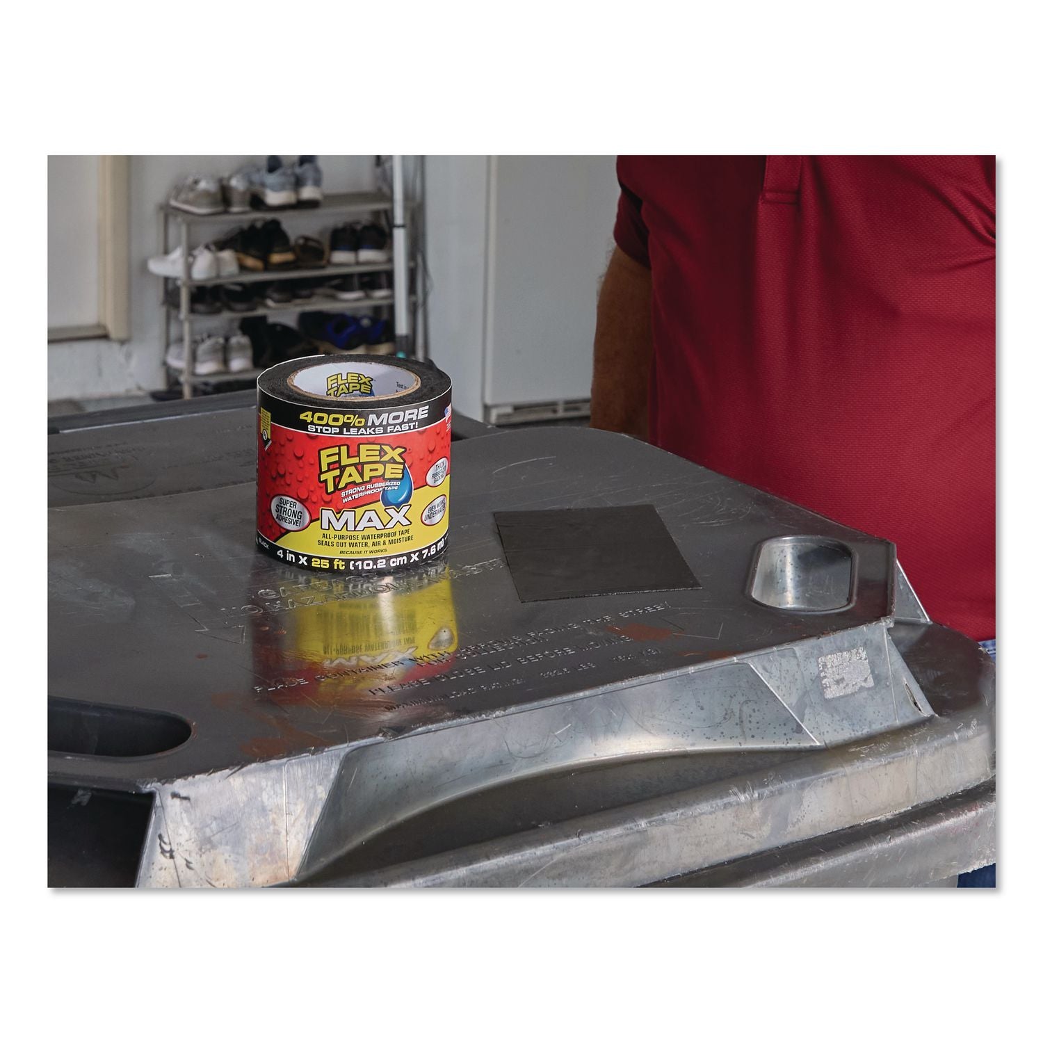 MAX Strong Rubberized Waterproof Tape, 4" Core, 39 Mils Thick, 4" X 25 Ft, Black, 3/Carton