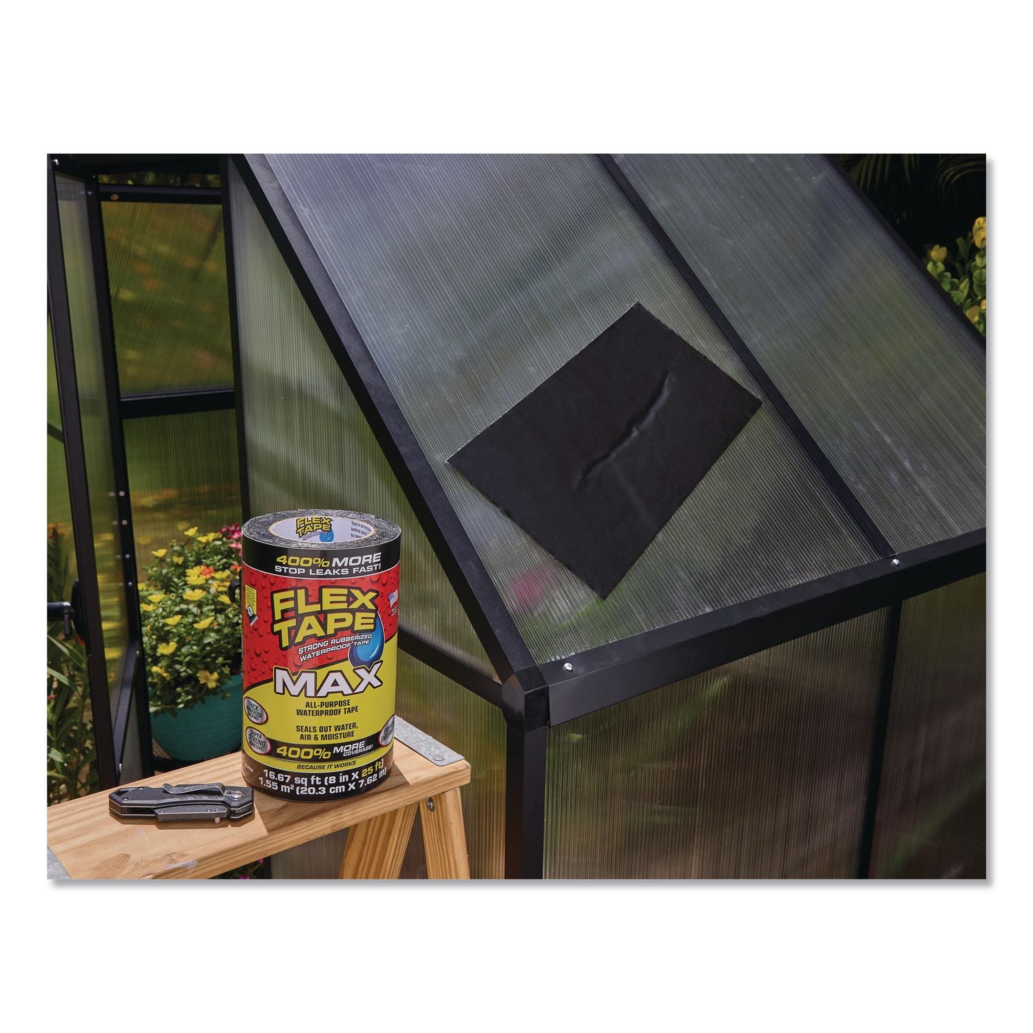 MAX Strong Rubberized Waterproof Tape, 4" Core, 39 Mils Thick, 8" X 25 Ft, Black, 3/Carton