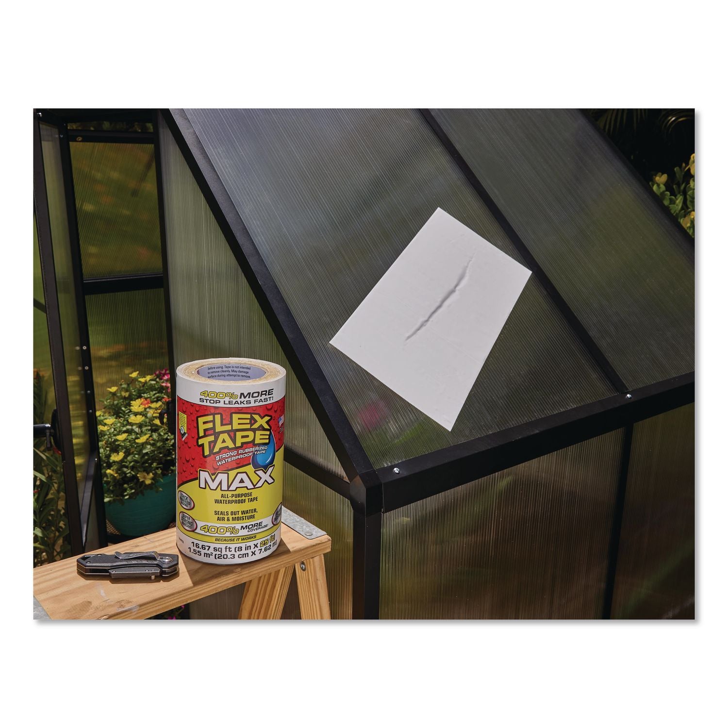 MAX Strong Rubberized Waterproof Tape, 4" Core, 39 Mils Thick, 8" X 25 Ft, White, 3/Carton