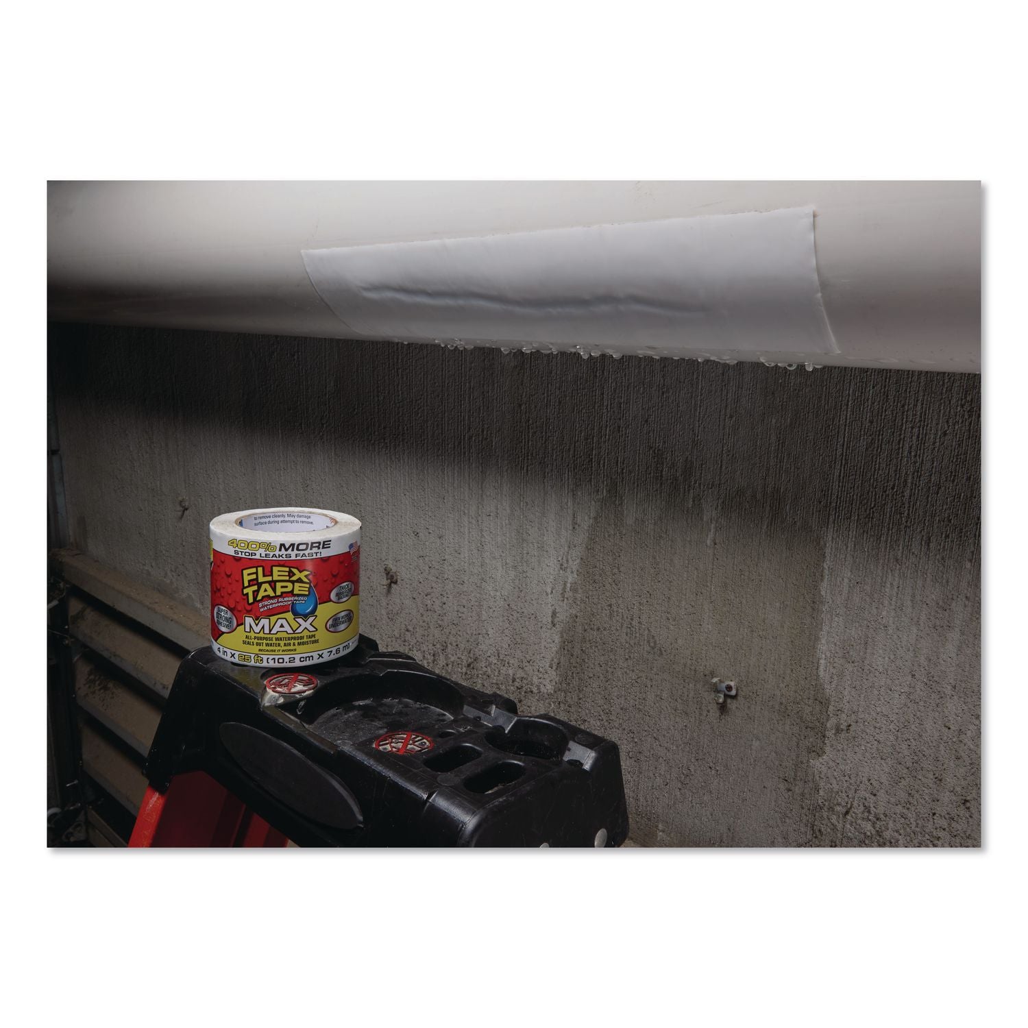 MAX Strong Rubberized Waterproof Tape, 4" Core, 39 Mils Thick, 4" X 25 Ft, White, 3/Carton