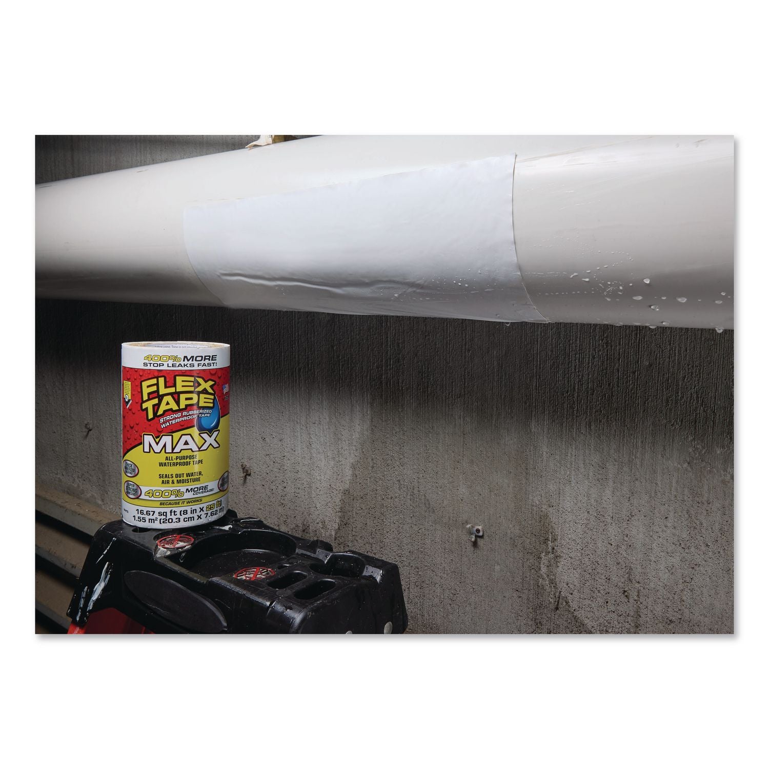 MAX Strong Rubberized Waterproof Tape, 4" Core, 39 Mils Thick, 8" X 25 Ft, White, 3/Carton