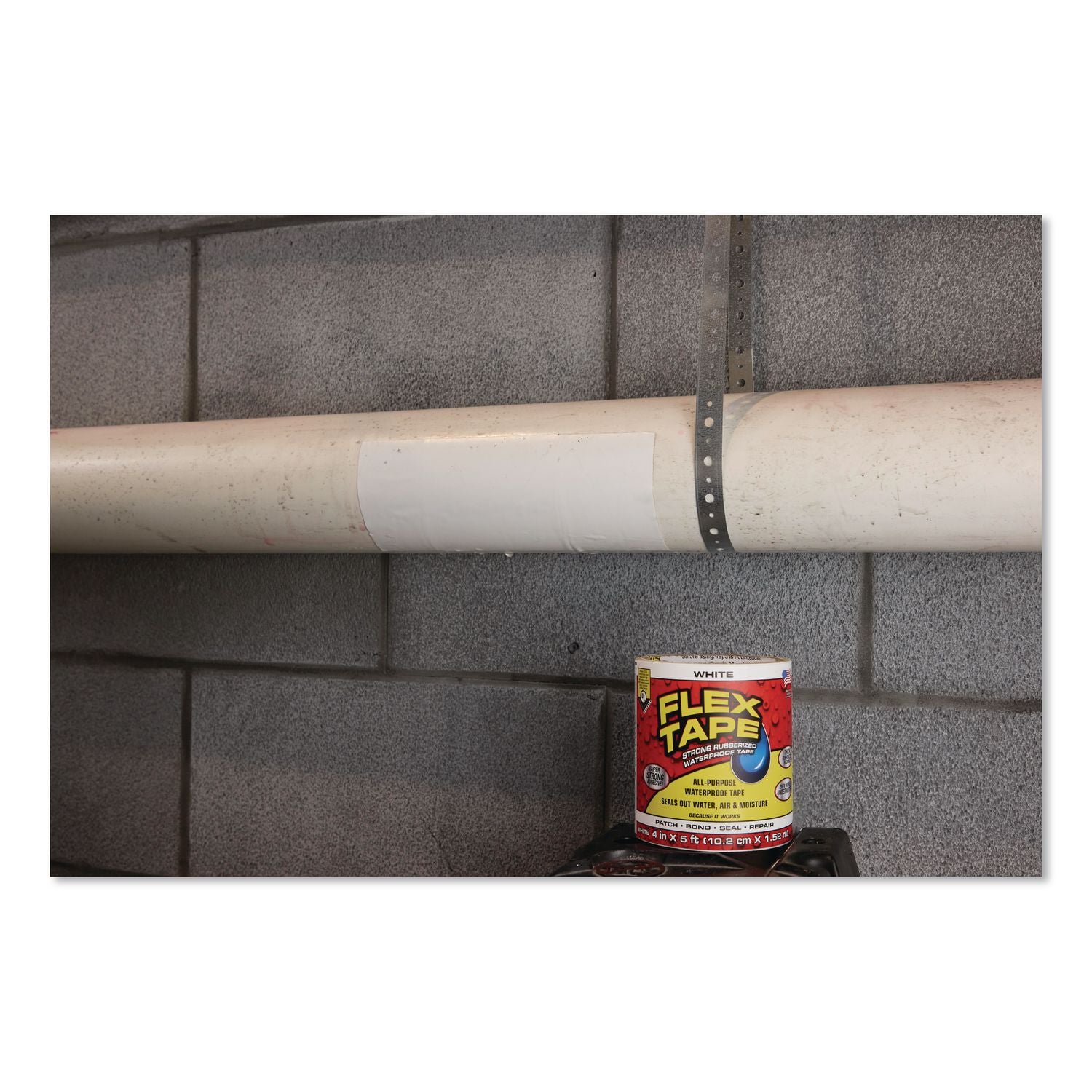 Flex Tape Strong Rubberized Waterproof Tape, 4" Core, 39 Mil Thick, 4" X 5 Ft, White, 4/Carton