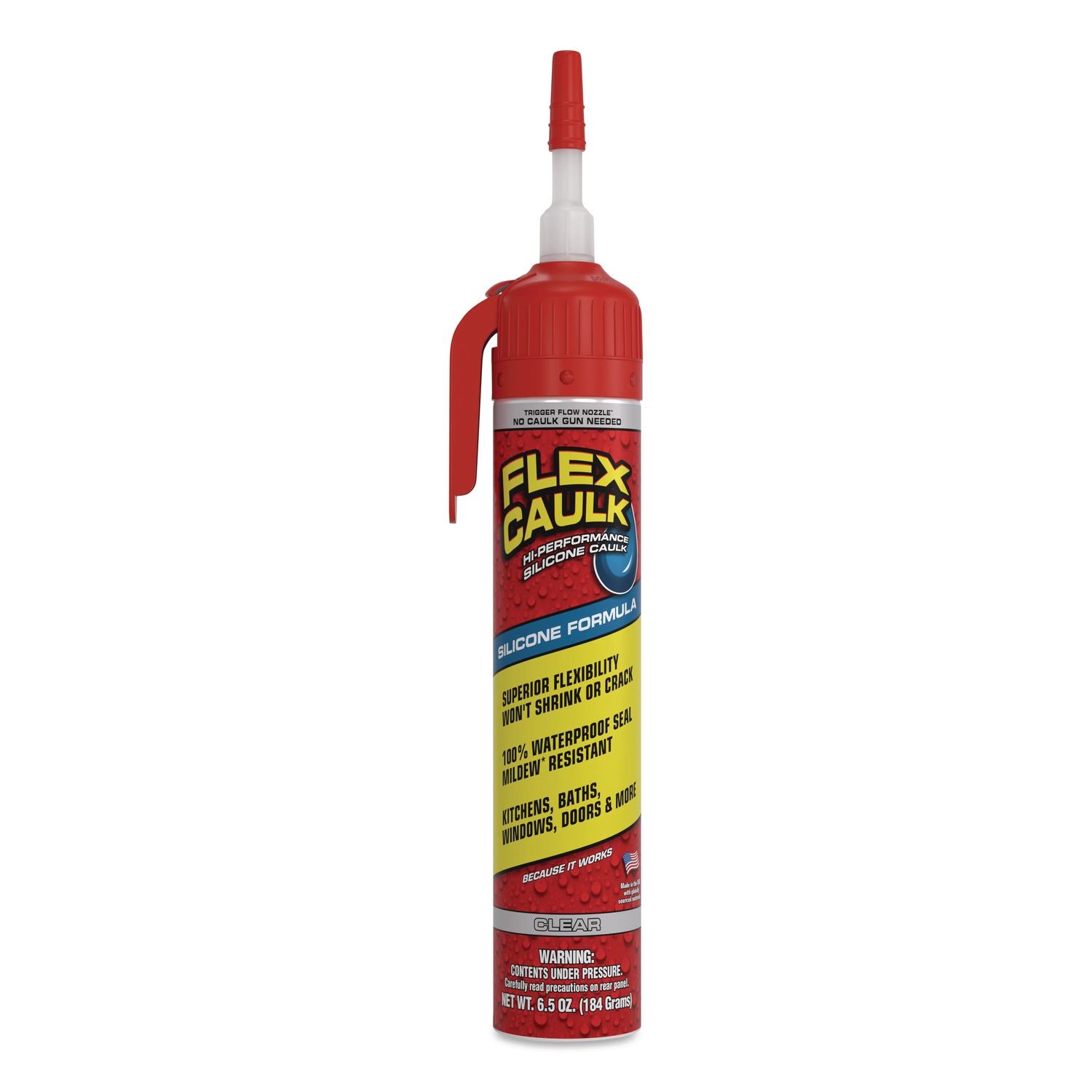 Flex Caulk Hi-Performance Silicone Caulk, 6.5 Oz Aerosol Can, Dries Clear, 4/Carton