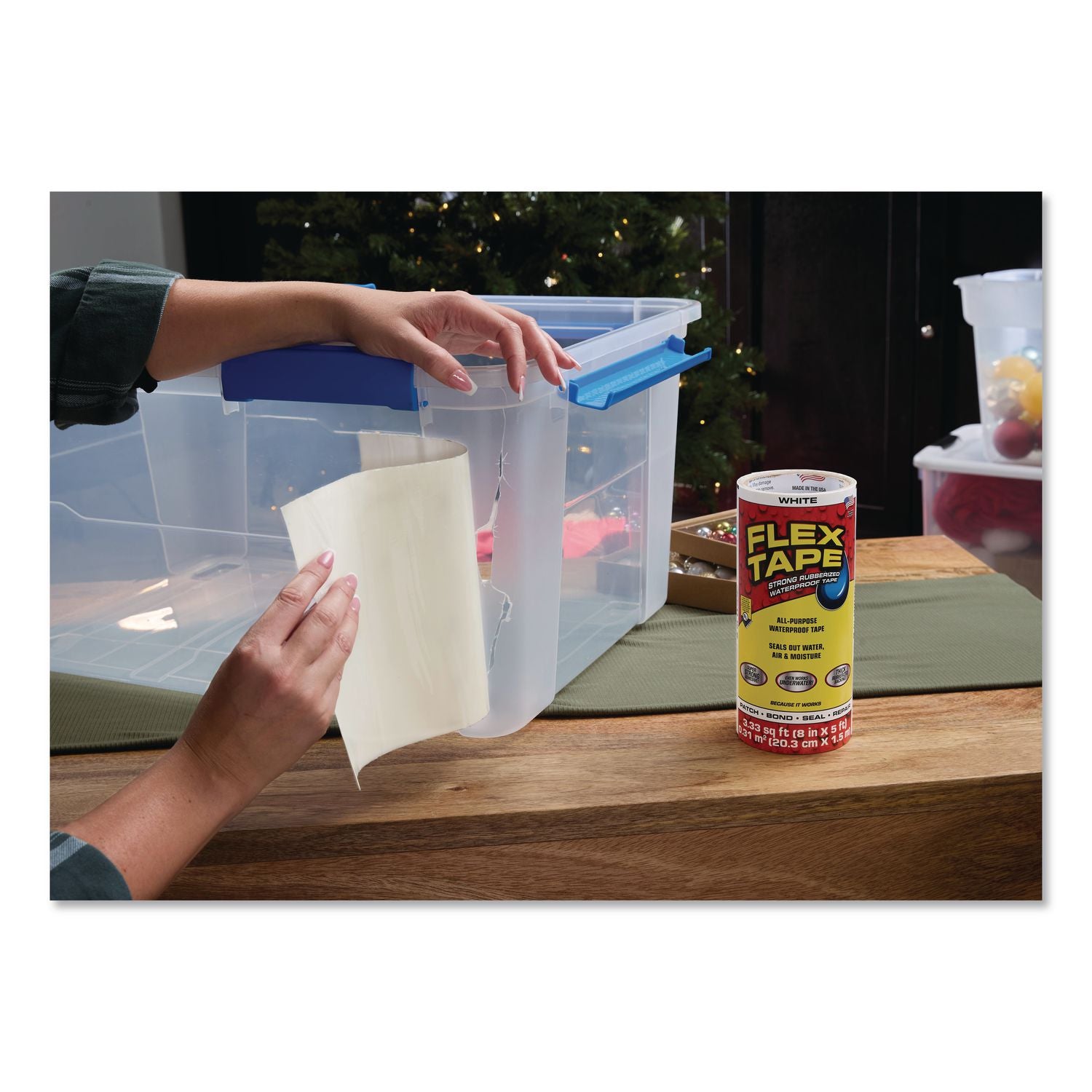 Flex Tape Strong Rubberized Waterproof Tape, 4" Core, 39 Mil Thick, 12" X 10 Ft, White, 4/Carton