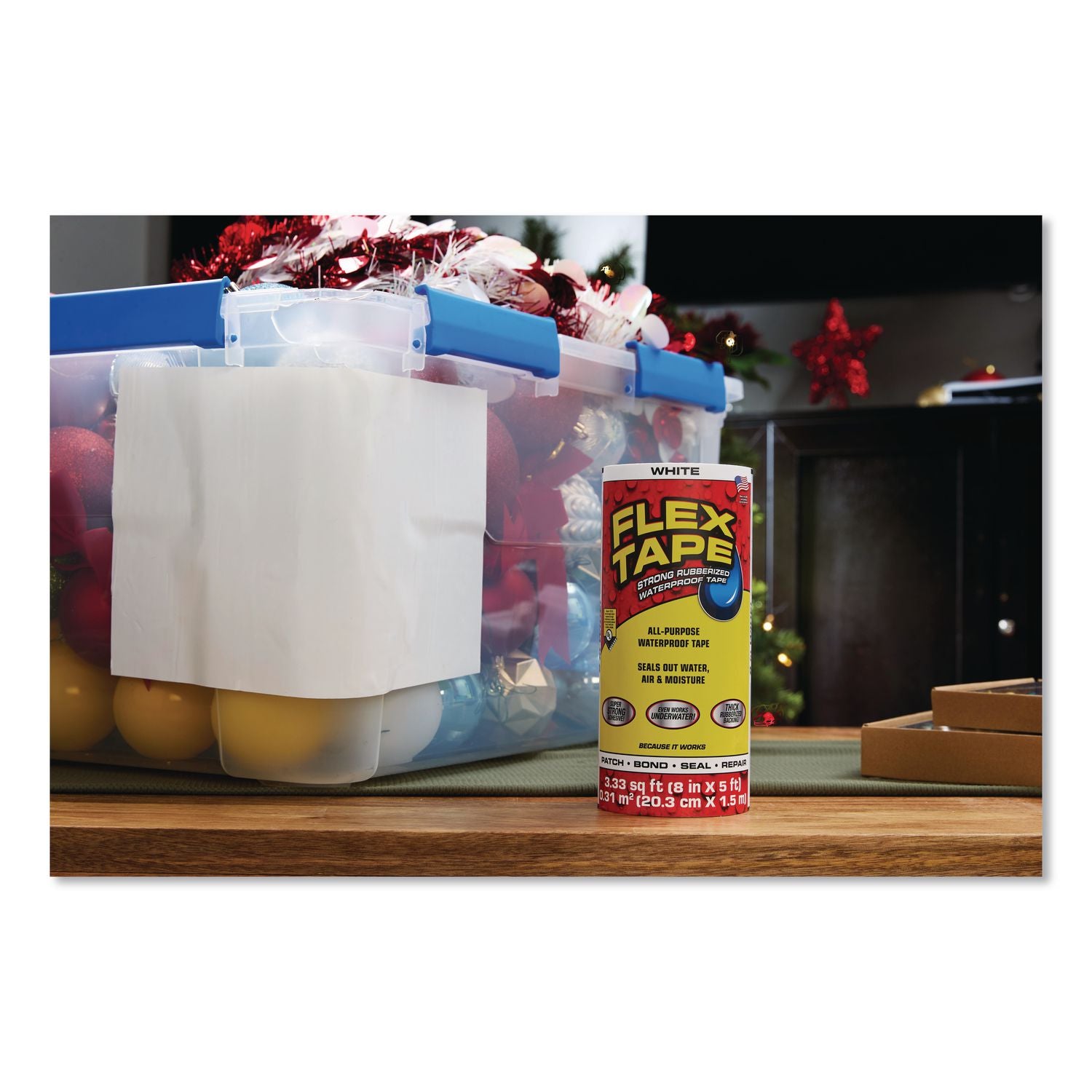 Flex Tape Strong Rubberized Waterproof Tape, 4" Core, 39 Mil Thick, 12" X 10 Ft, White, 4/Carton