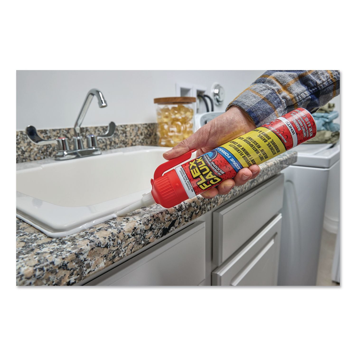 Flex Caulk Hi-Performance Silicone Caulk, 6.5 Oz Aerosol Can, Dries White, 4/Carton