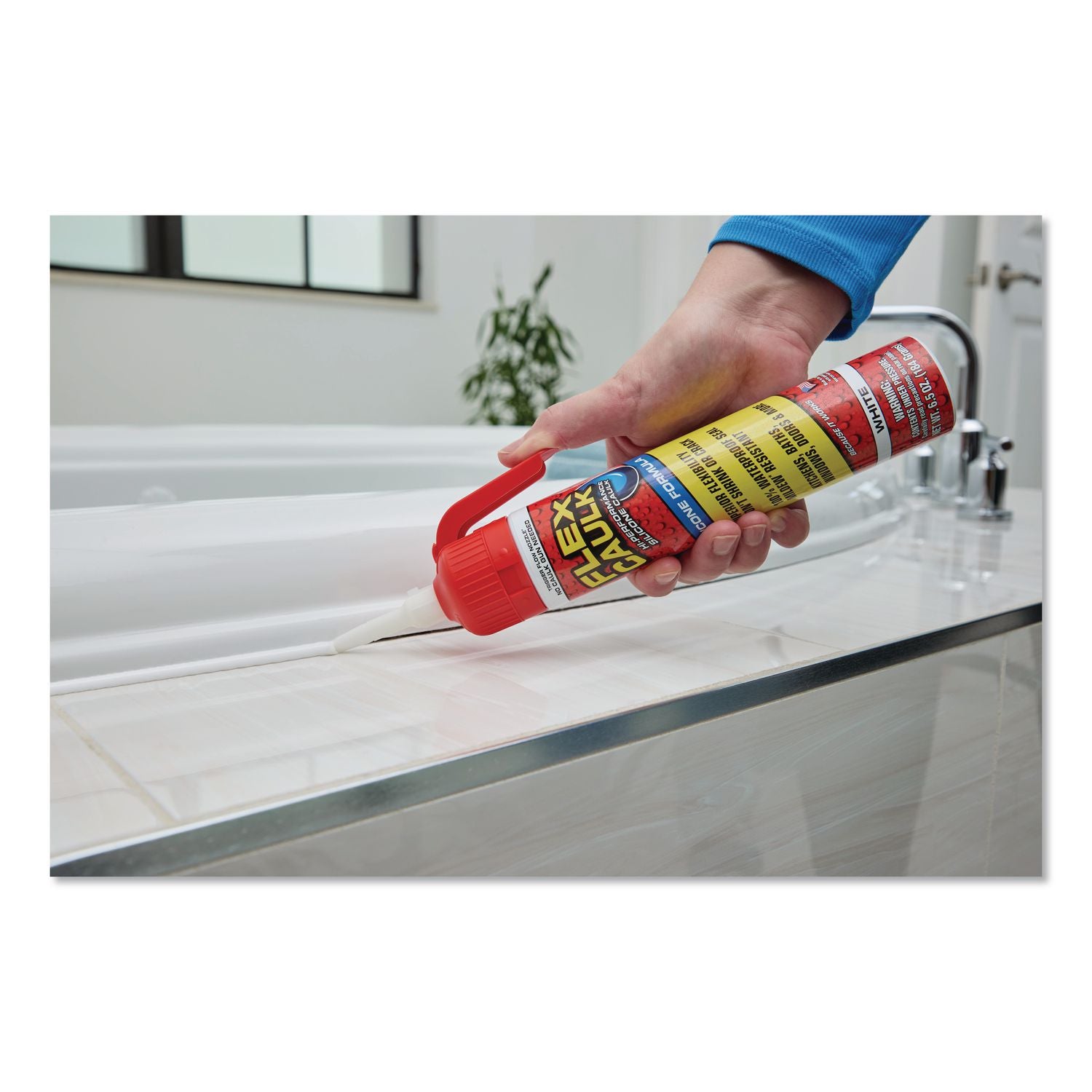 Flex Caulk Hi-Performance Silicone Caulk, 6.5 Oz Aerosol Can, Dries White, 4/Carton