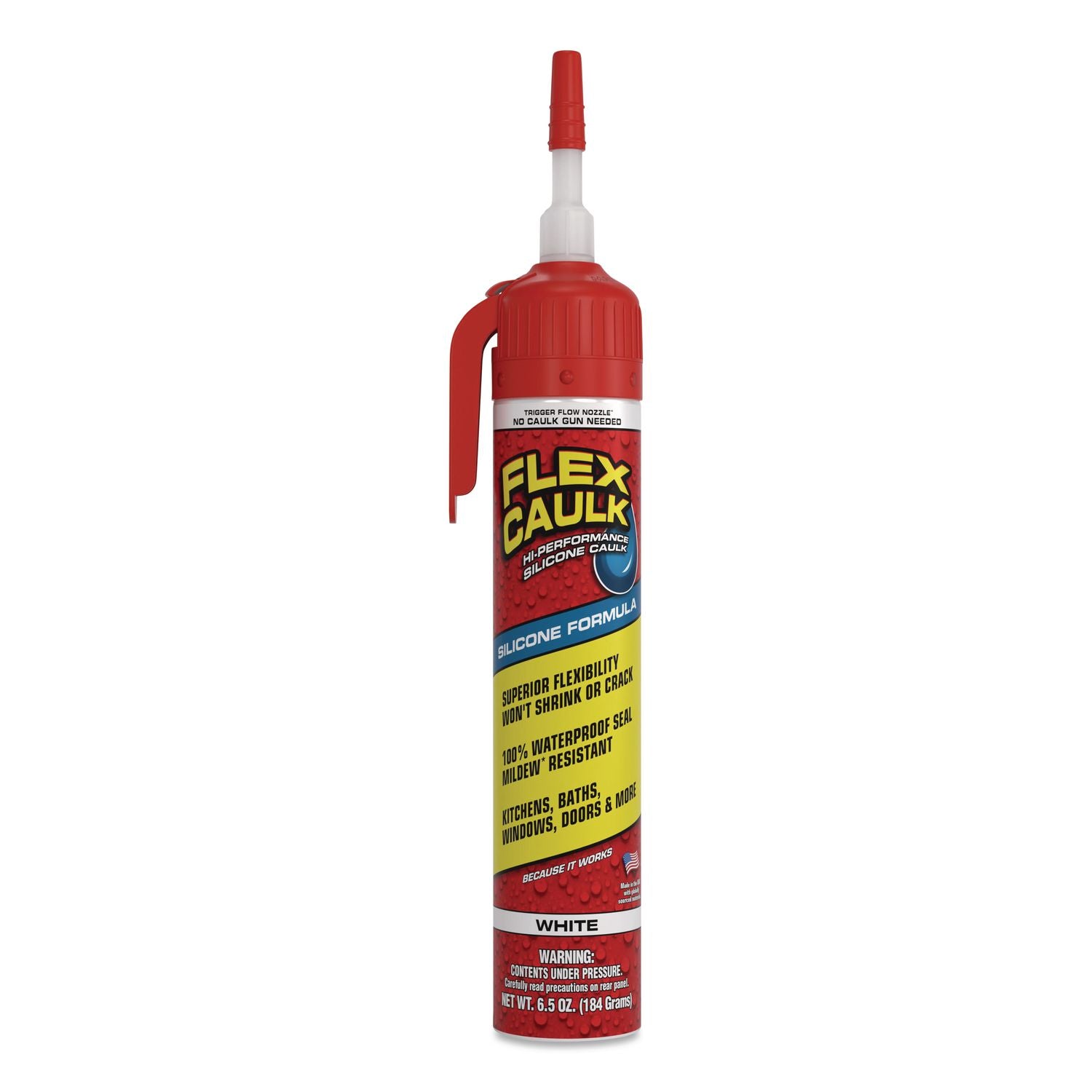 Flex Caulk Hi-Performance Silicone Caulk, 6.5 Oz Aerosol Can, Dries White, 4/Carton