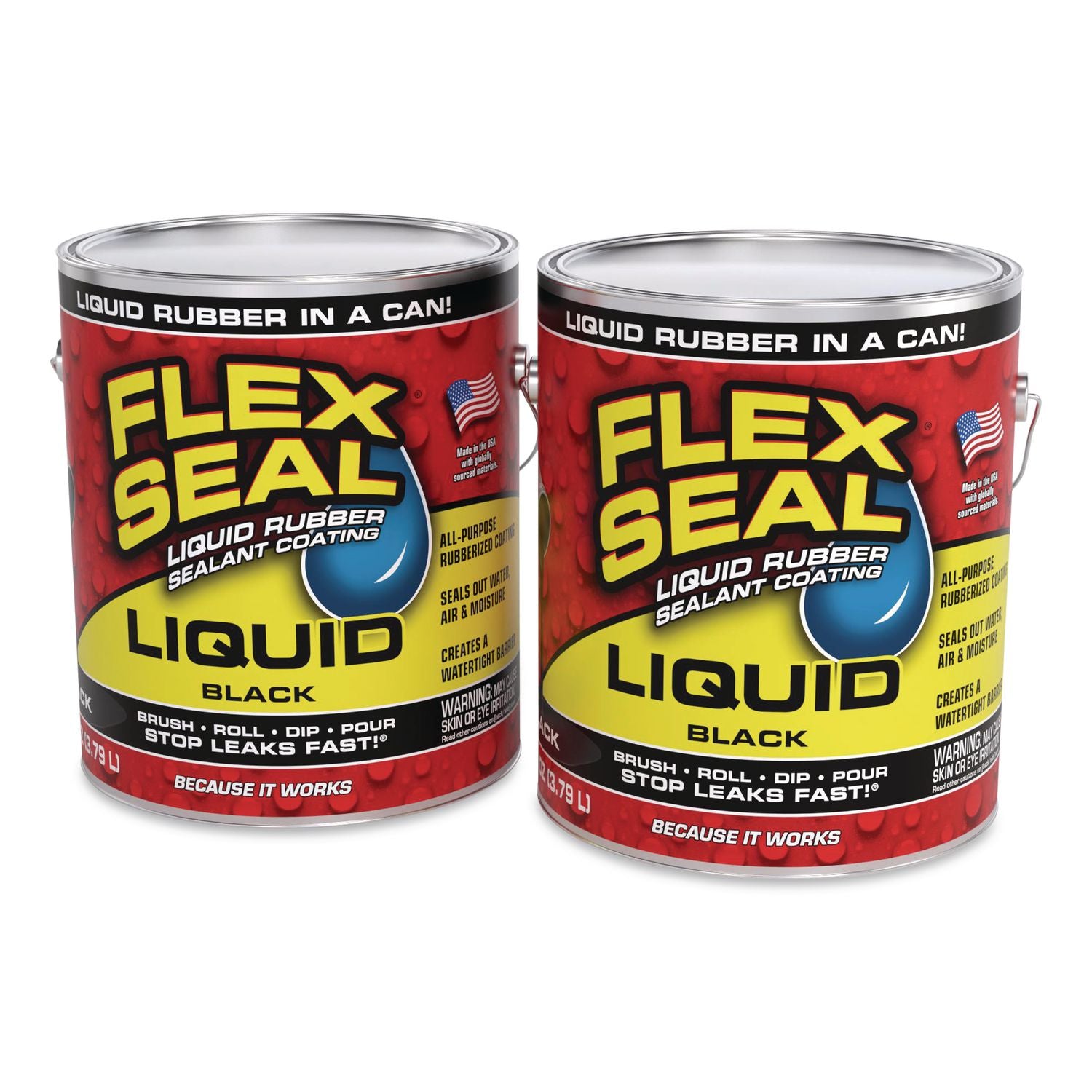 Flex Seal Liquid Rubber Sealant Coating Liquid, 1 Gal Can, Dries Black, 2/Carton