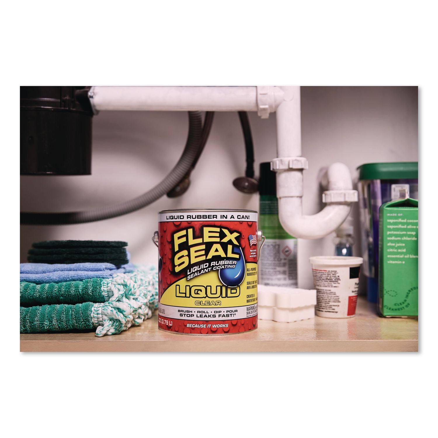 Flex Seal Liquid Rubber Sealant Coating Liquid, 1 Gal Can, Dries Clear, 2/Carton