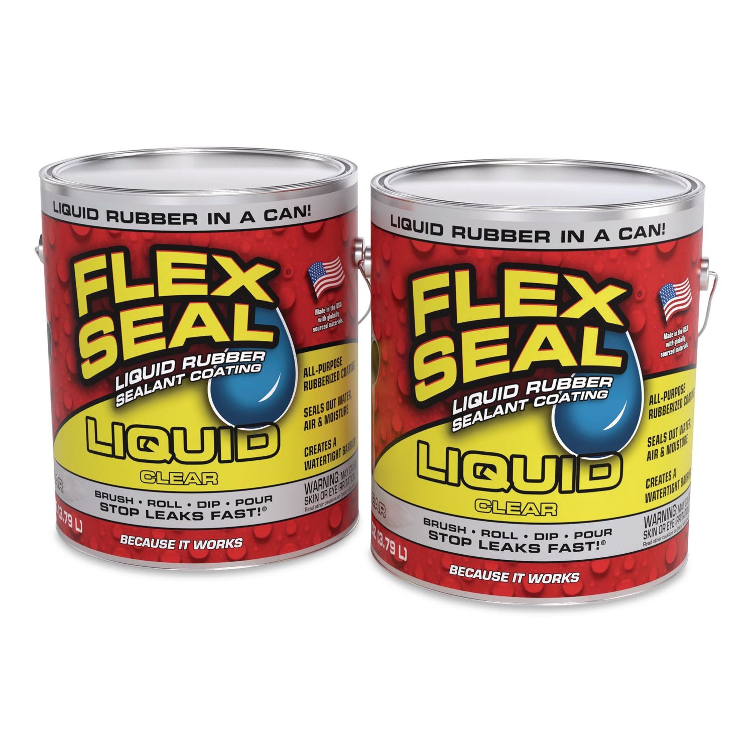 Flex Seal Liquid Rubber Sealant Coating Liquid, 1 Gal Can, Dries Clear, 2/Carton