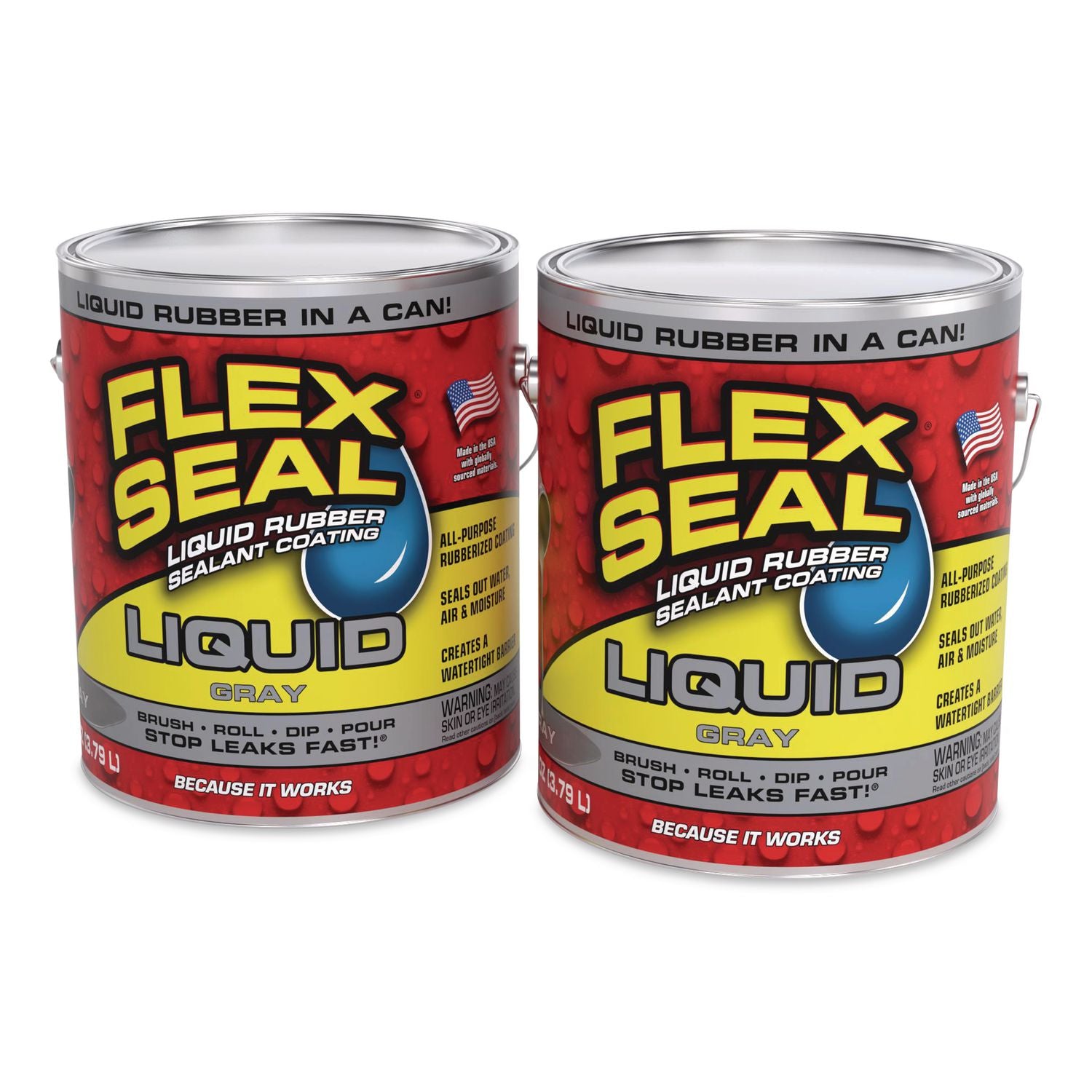 Flex Seal Liquid Rubber Sealant Coating Liquid, 1 Gal Can, Dries Gray, 2/Carton