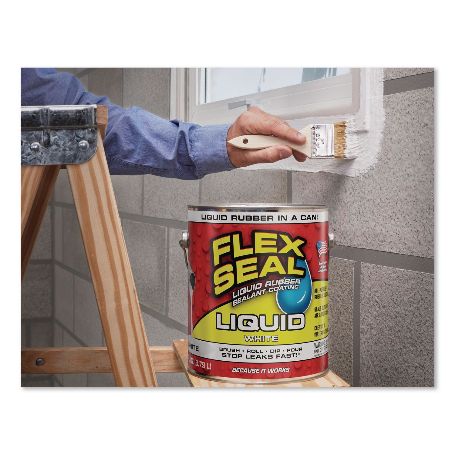 Flex Seal Liquid Rubber Sealant Coating Liquid, 1 Gal Can, Dries White, 2/Carton