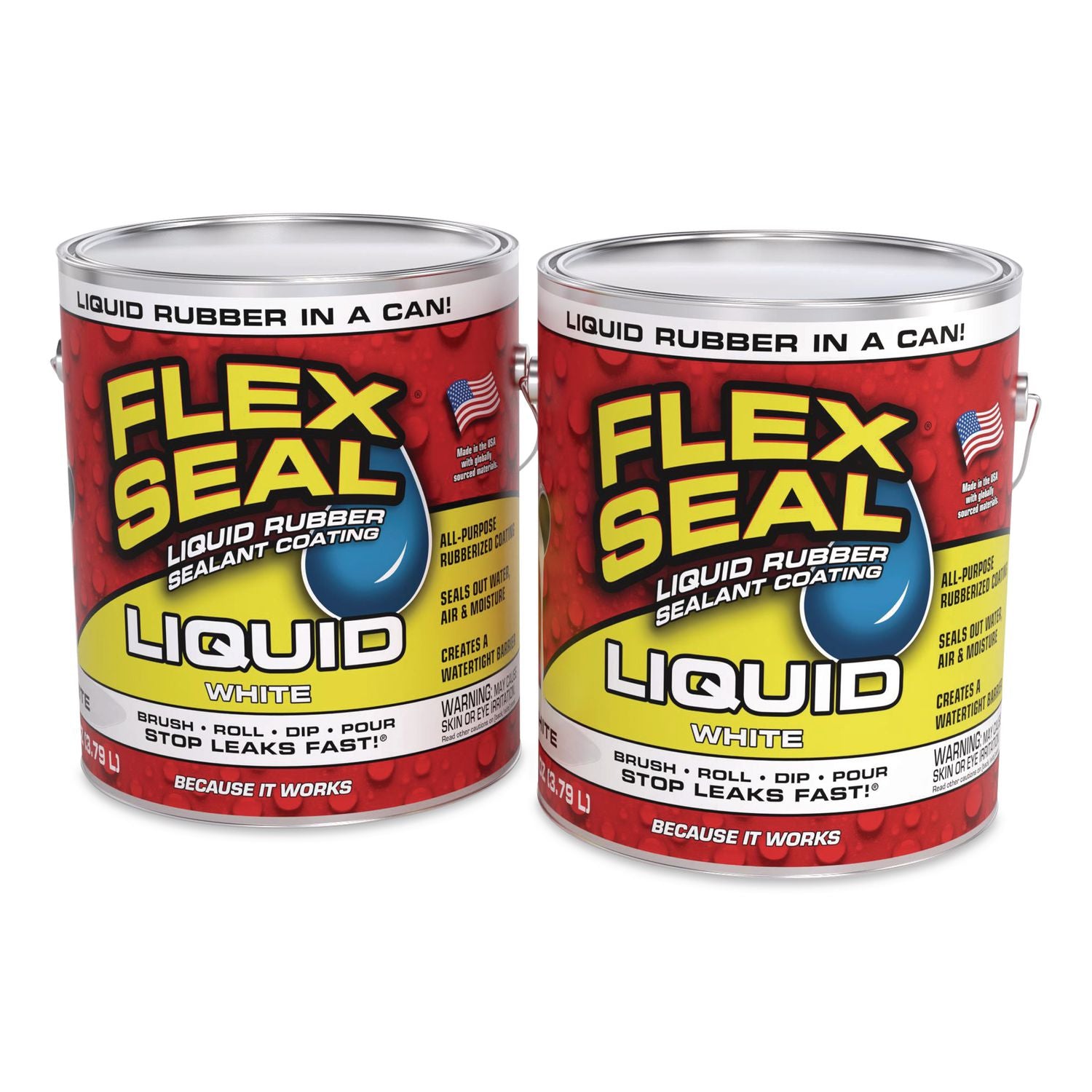 Flex Seal Liquid Rubber Sealant Coating Liquid, 1 Gal Can, Dries White, 2/Carton