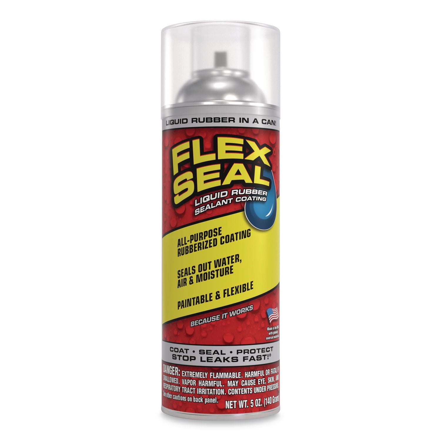 Flex Seal Liquid Rubber Sealant Coating Aerosol, 5 Oz Aerosol Can, Dries Clear, 6/Carton