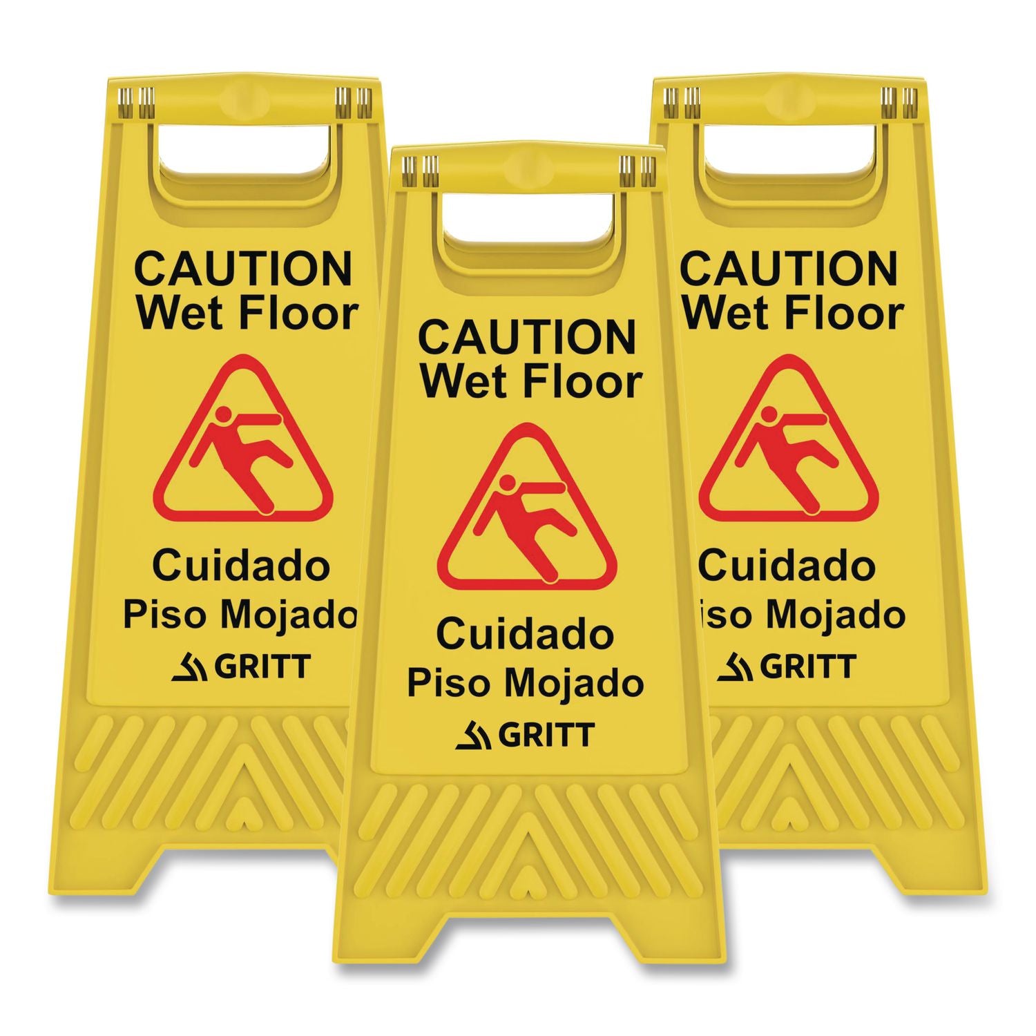 Caution Wet Floor Sign, 11.8 X 12 X 24, Yellow, 3/Pack