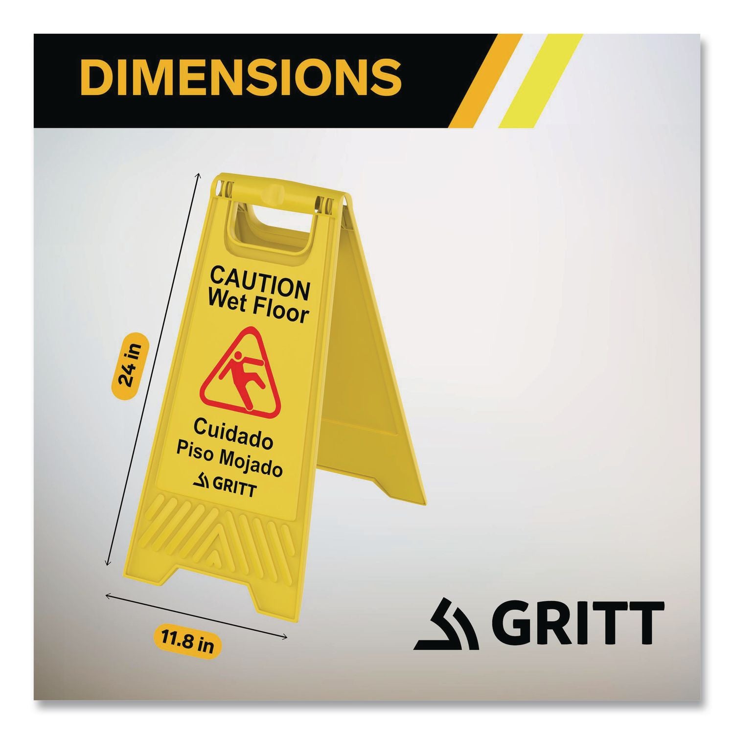 Caution Wet Floor Sign, 11.8 X 12 X 24, Yellow, 3/Pack