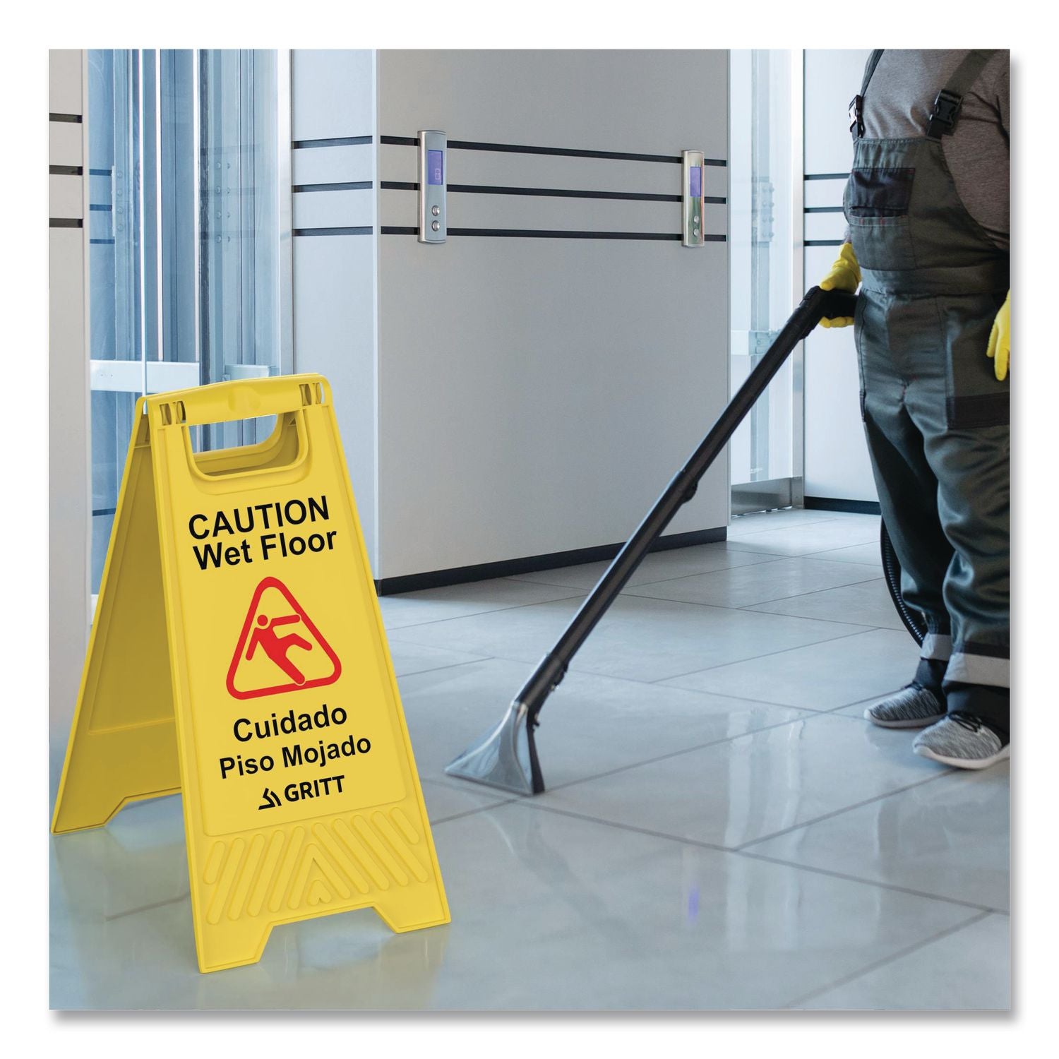 Caution Wet Floor Sign, 11.8 X 12 X 24, Yellow, 3/Pack