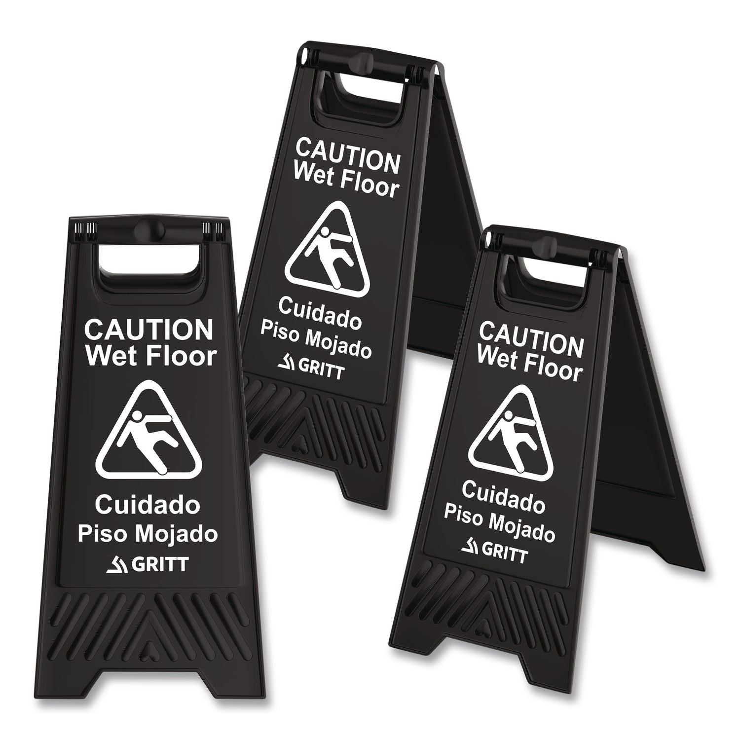 Caution Wet Floor Sign, 11.8 X 12 X 24, Black, 3/Pack