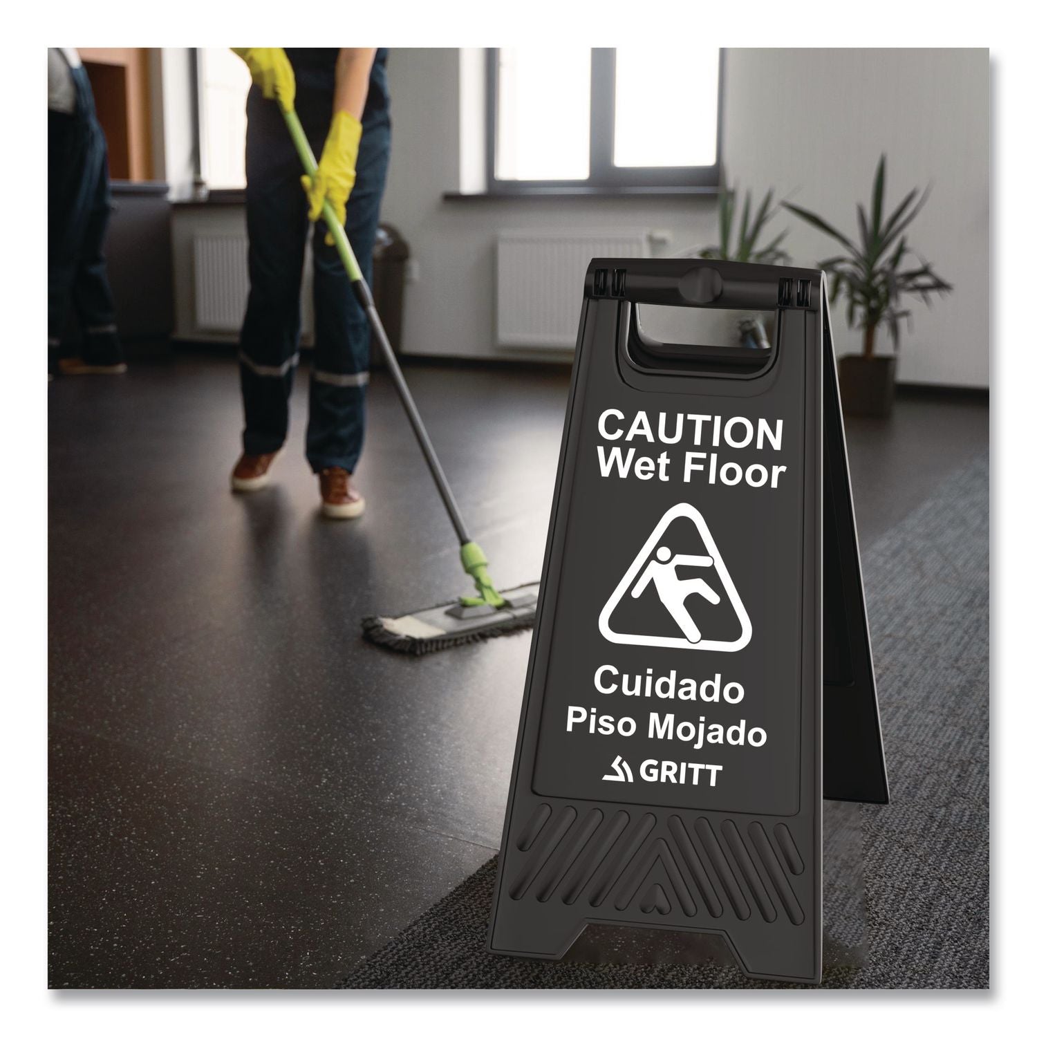 Caution Wet Floor Sign, 11.8 X 12 X 24, Black, 3/Pack