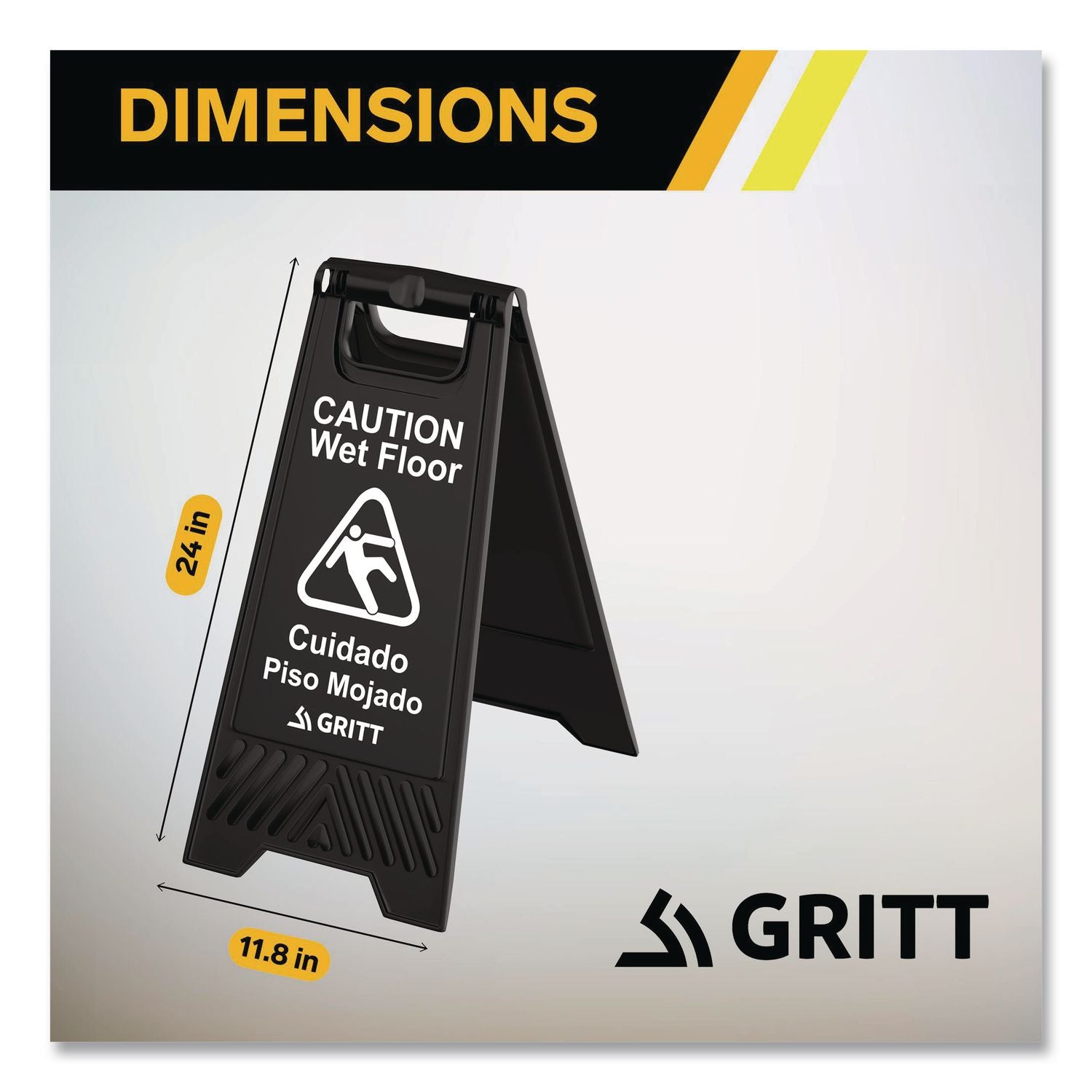 Caution Wet Floor Sign, 11.8 X 12 X 24, Black, 3/Pack