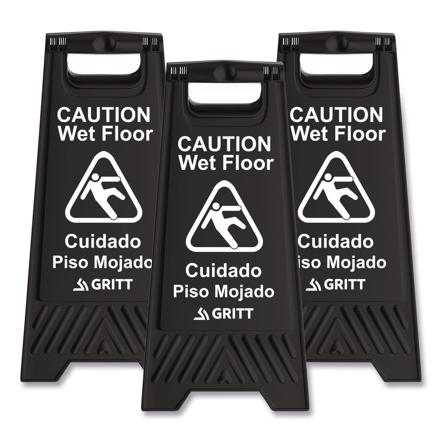 Caution Wet Floor Sign, 11.8 X 12 X 24, Black, 3/Pack