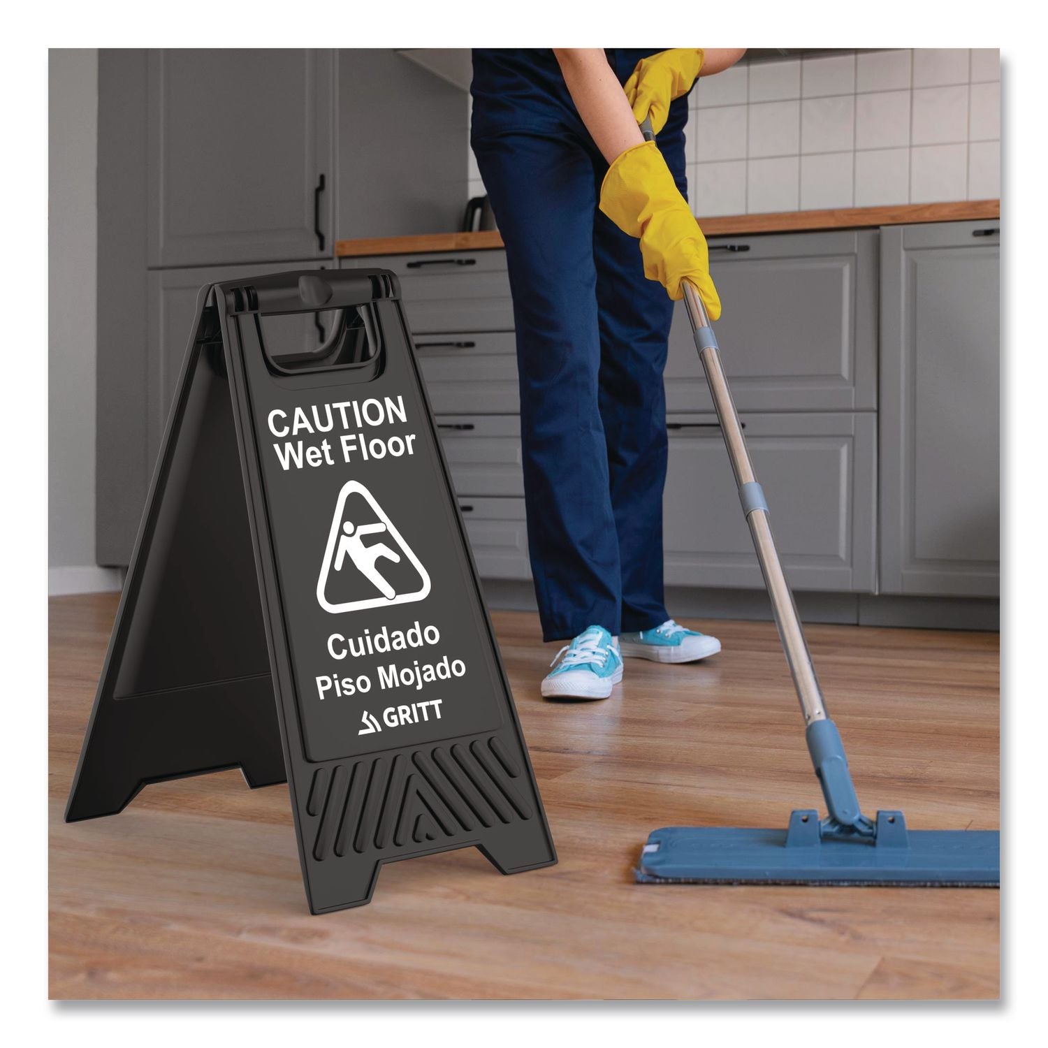 Caution Wet Floor Sign, 11.8 X 12 X 24, Black, 3/Pack