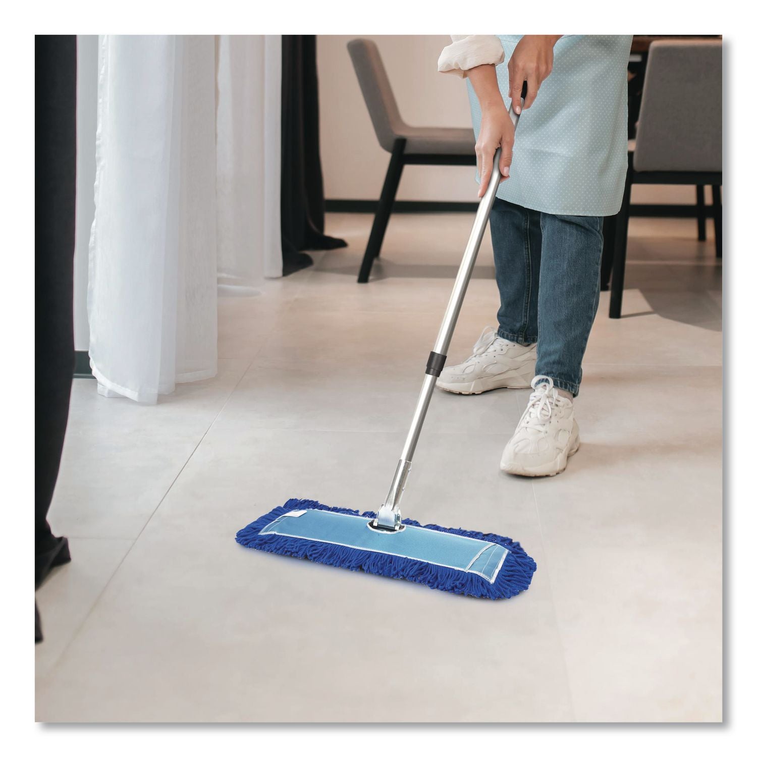 All-In-One 24" Microfiber Dust Mop Set With Telescopic Handle, 24 X 5, Blue, Microfiber Head, 72" Silver Aluminum Handle
