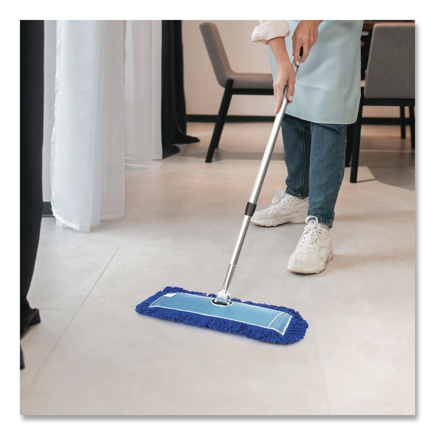 All-In-One 24" Microfiber Dust Mop Set With 72" Telescopic Handle, 24" X 5", Blue, Microfiber Head, 72" Silver Handle, 4 Kits