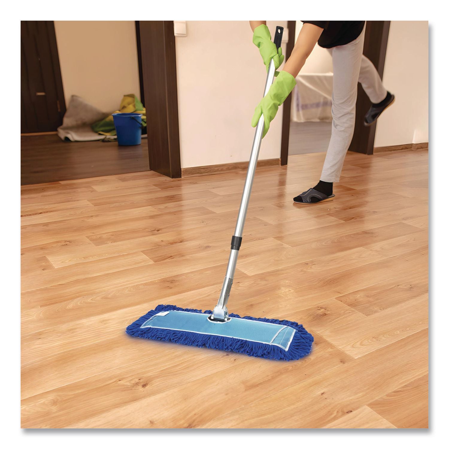 All-In-One 24" Microfiber Dust Mop Set With 72" Telescopic Handle, 24" X 5", Blue, Microfiber Head, 72" Silver Handle, 4 Kits