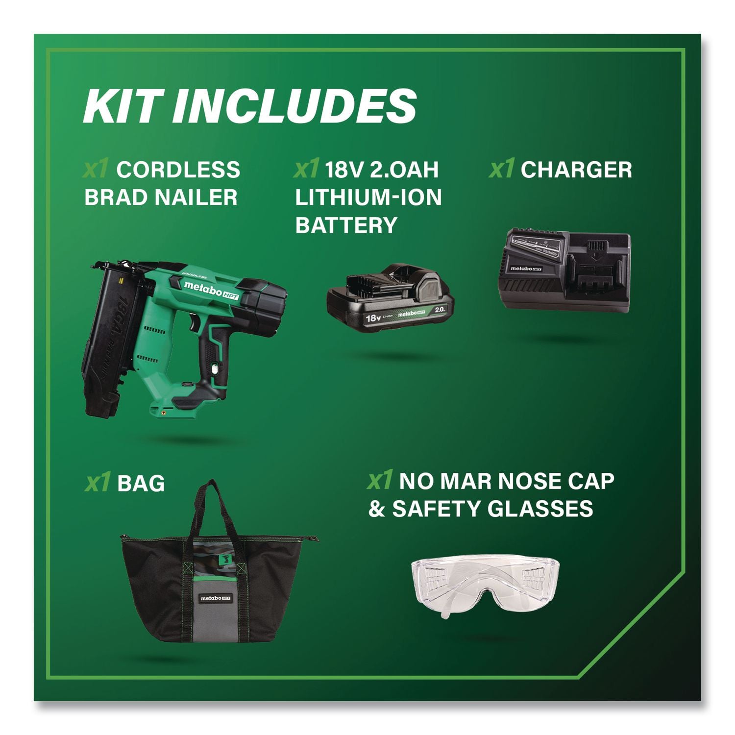 18V Brushless Lithium-Ion Compact 18 Ga Cordless Brad Nailer Kit (2 Ah), 5/8" To 2" Nails, Green/Black