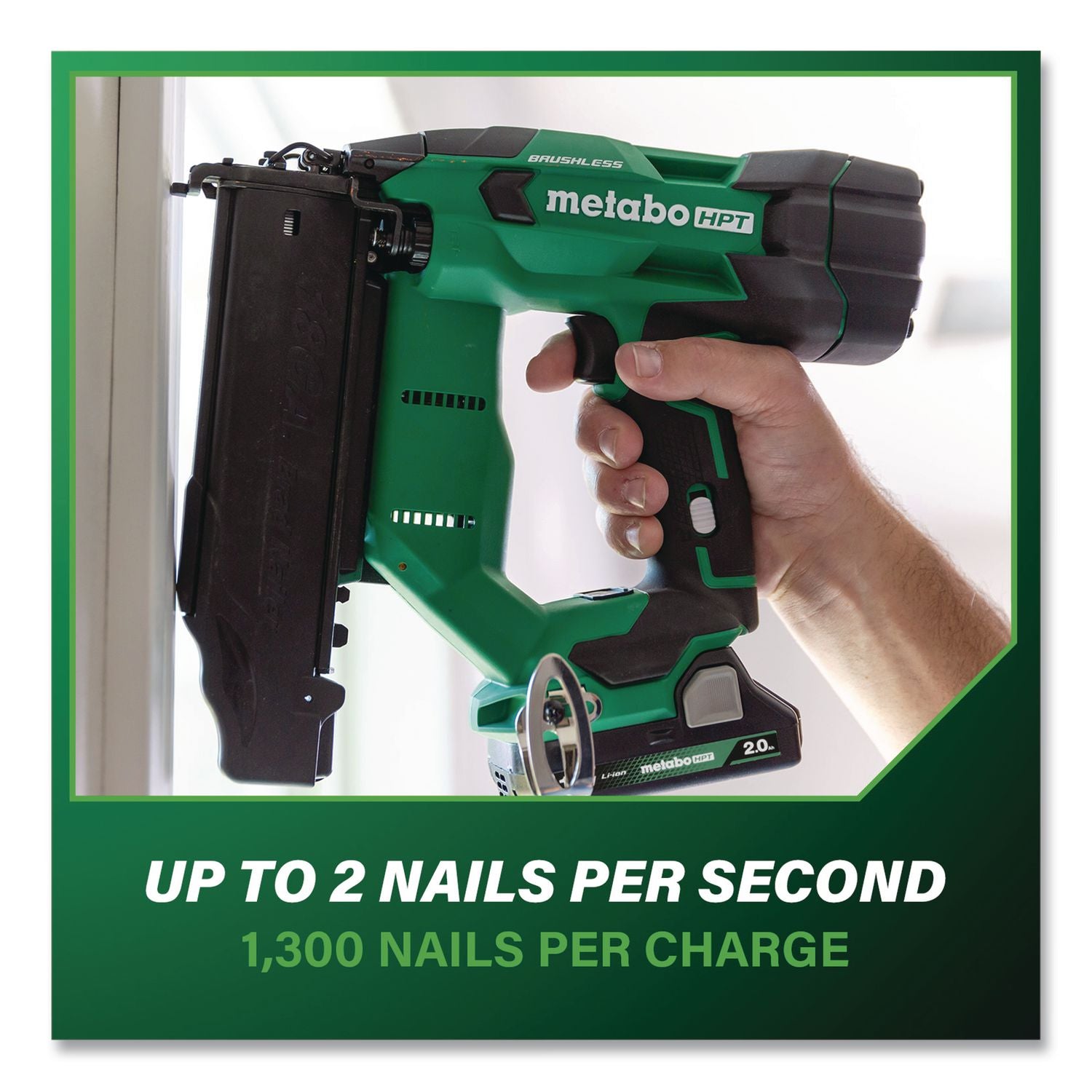 18V Brushless Lithium-Ion Compact 18 Ga Cordless Brad Nailer Kit (2 Ah), 5/8" To 2" Nails, Green/Black