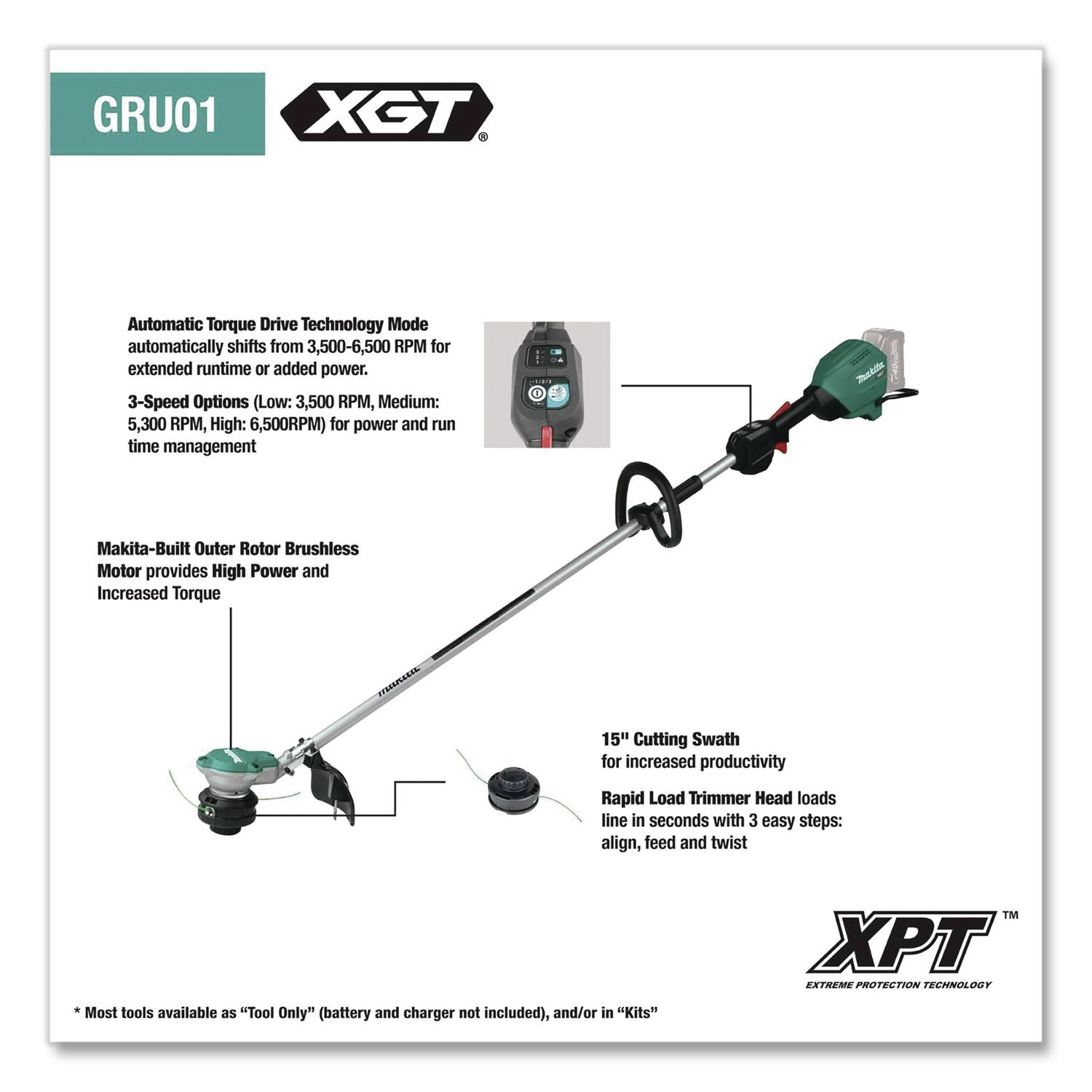 40V Max XGT Lithium-Ion Brushless 15" Cordless String Trimmer Kit, (Reconditioned), 68.25" Length, Teal/Black/Silver